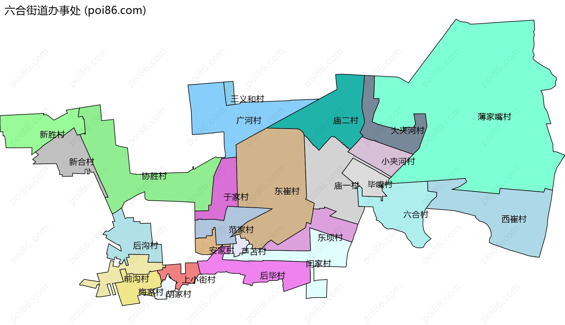 六合街道办事处边界地图(五级行政区划)