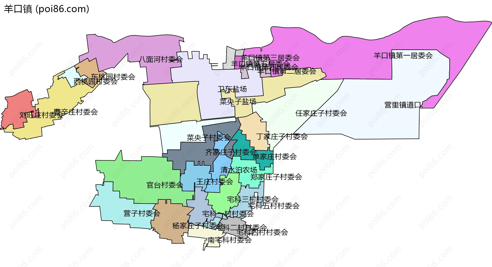 羊口镇边界地图(五级行政区划)