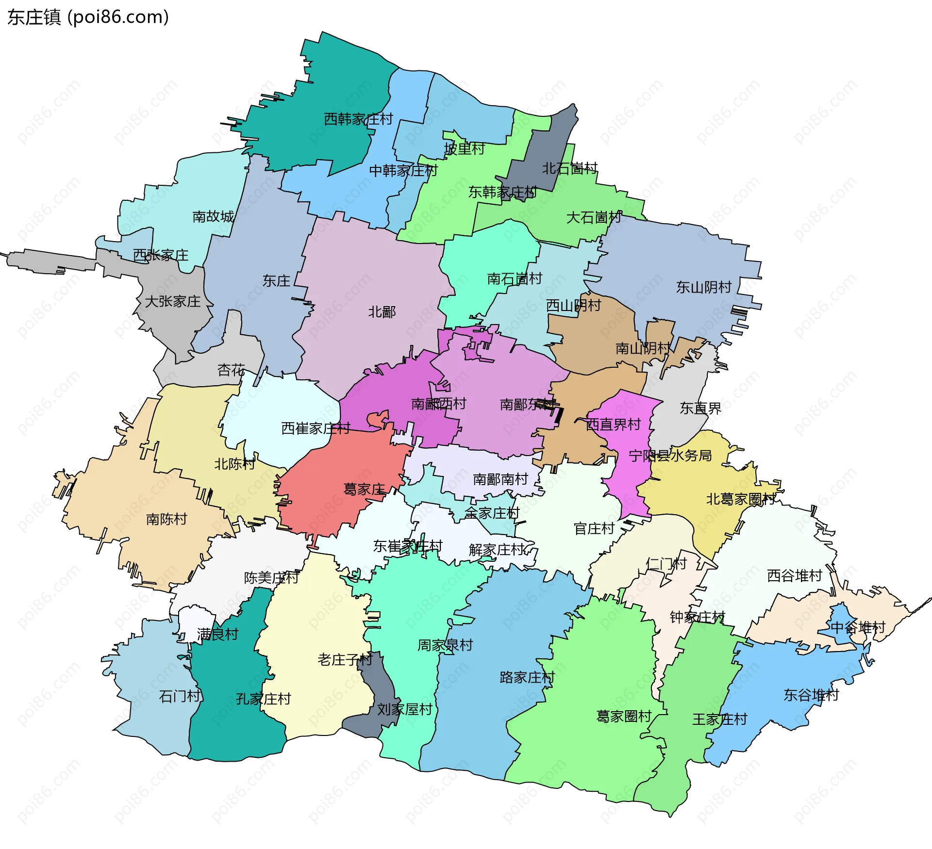 东庄镇边界地图(五级行政区划)