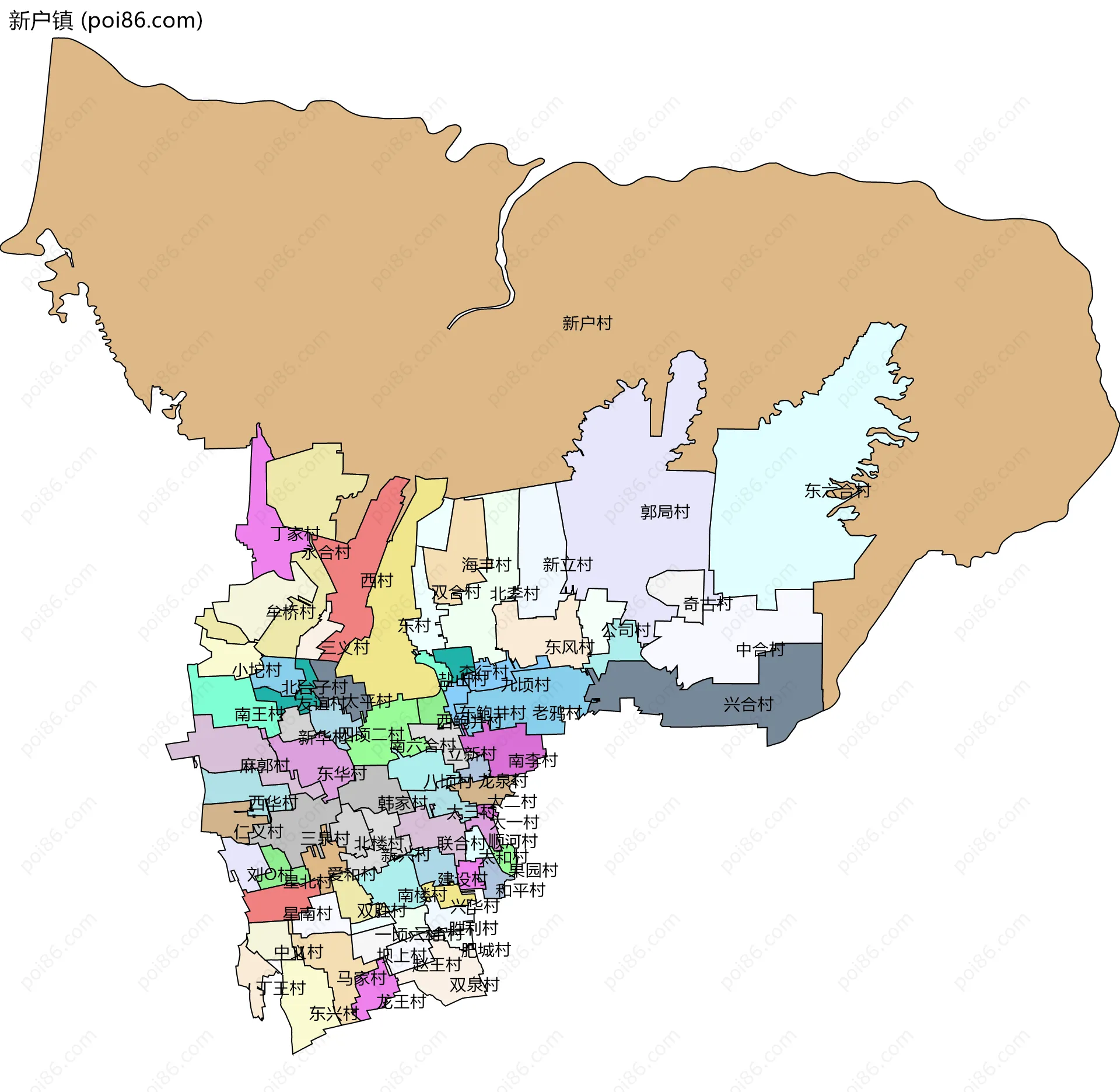 新户镇边界地图(五级行政区划)