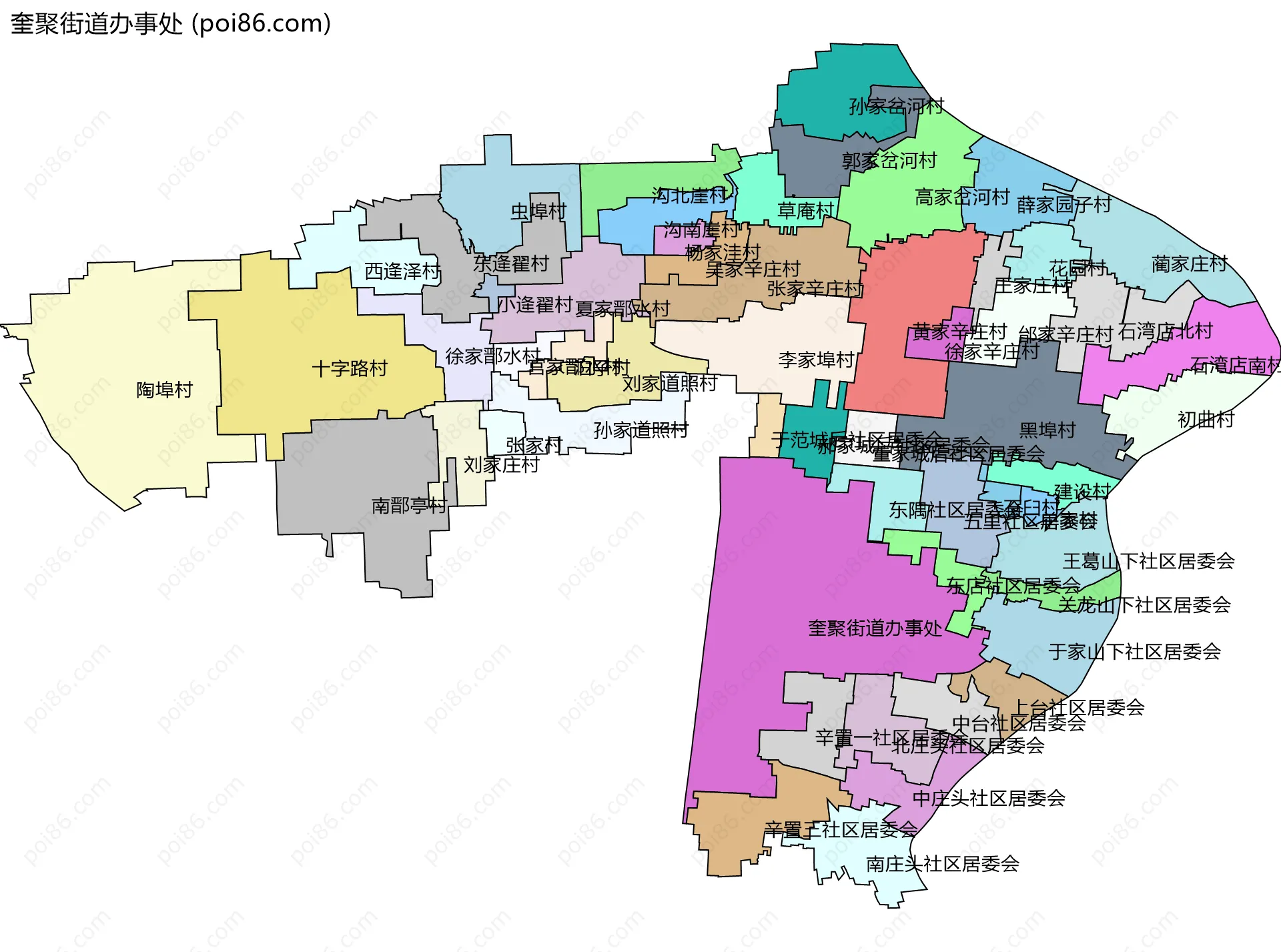 奎聚街道办事处边界地图(五级行政区划)