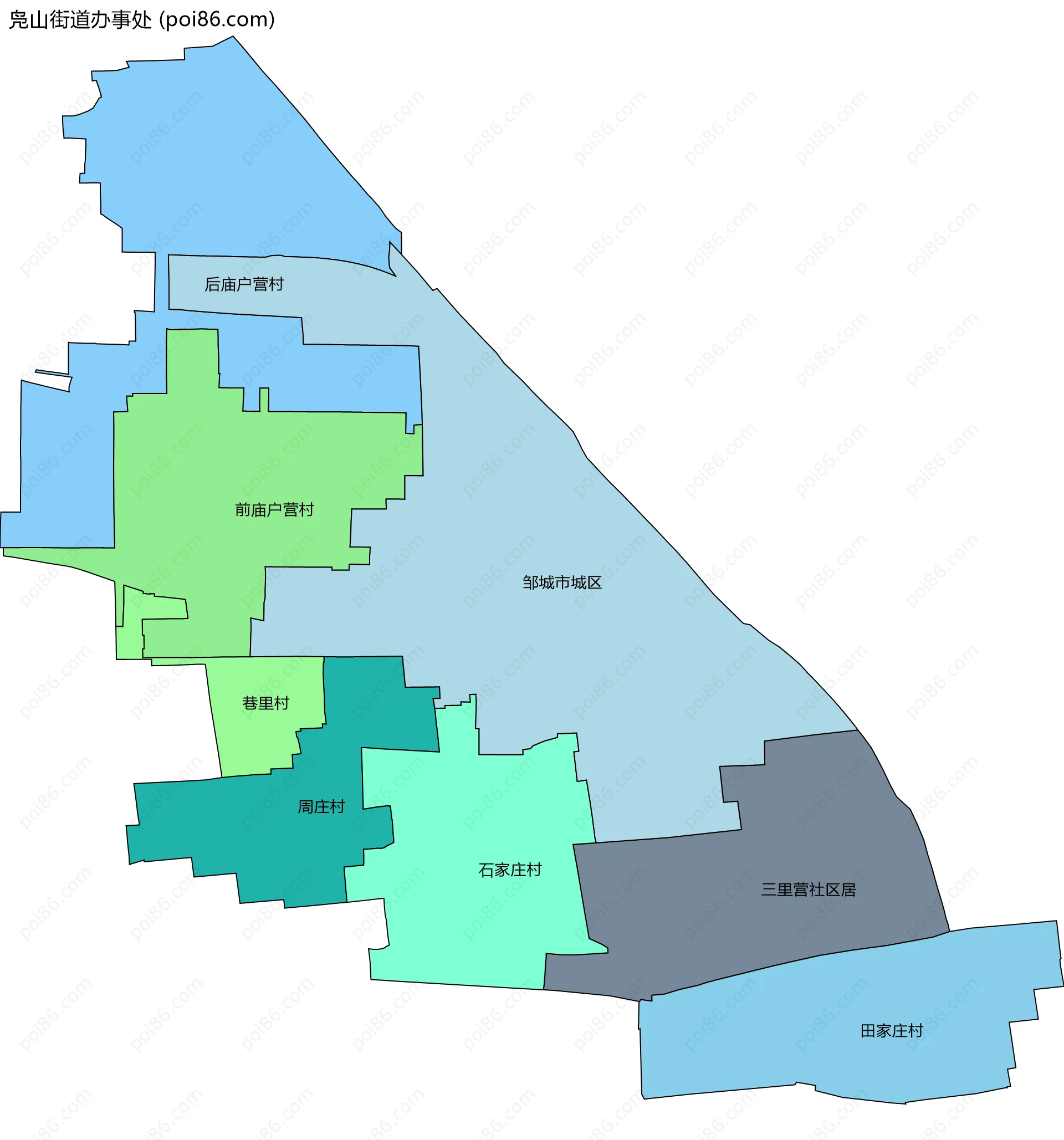 凫山街道办事处边界地图(五级行政区划)