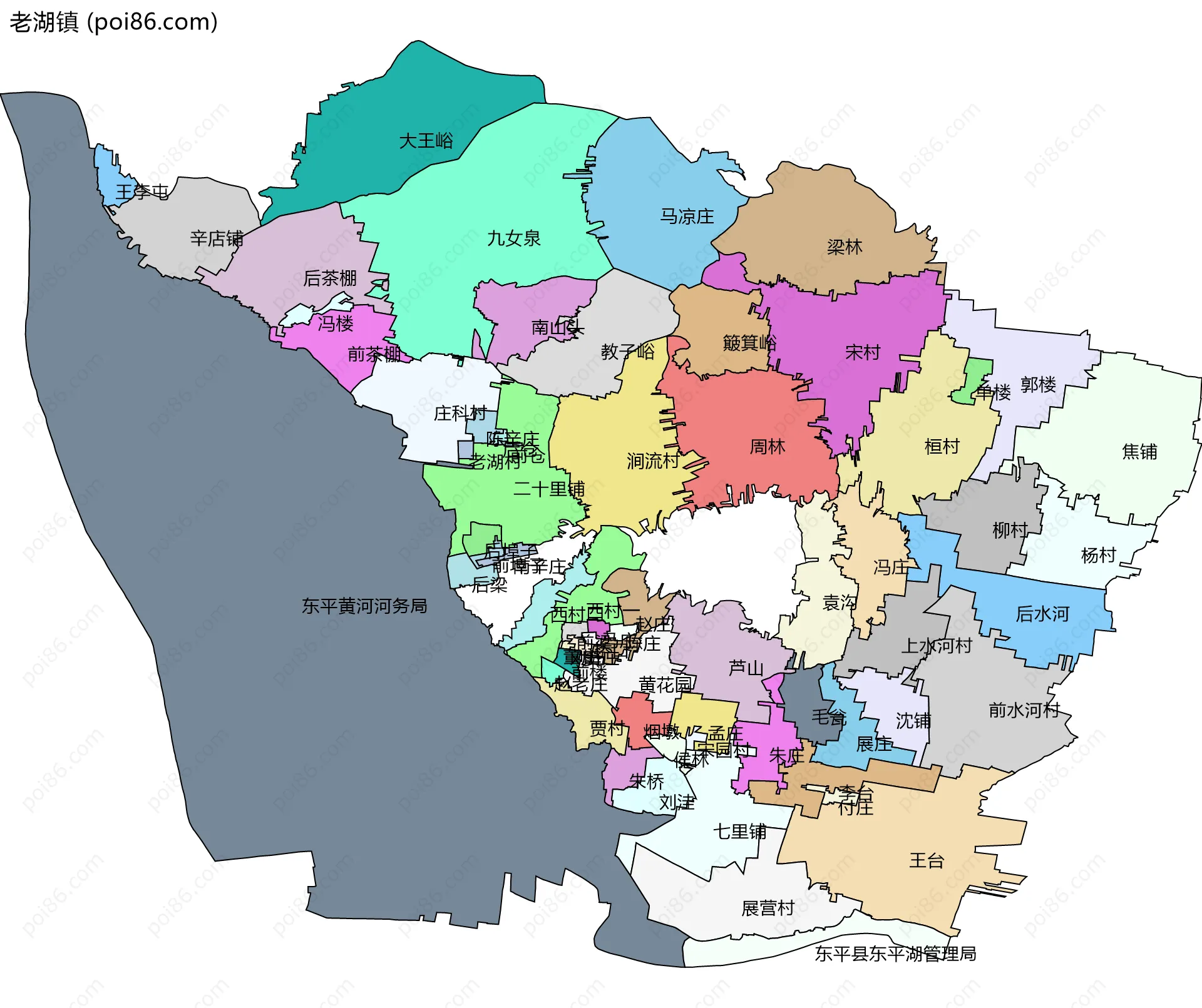 老湖镇边界地图(五级行政区划)