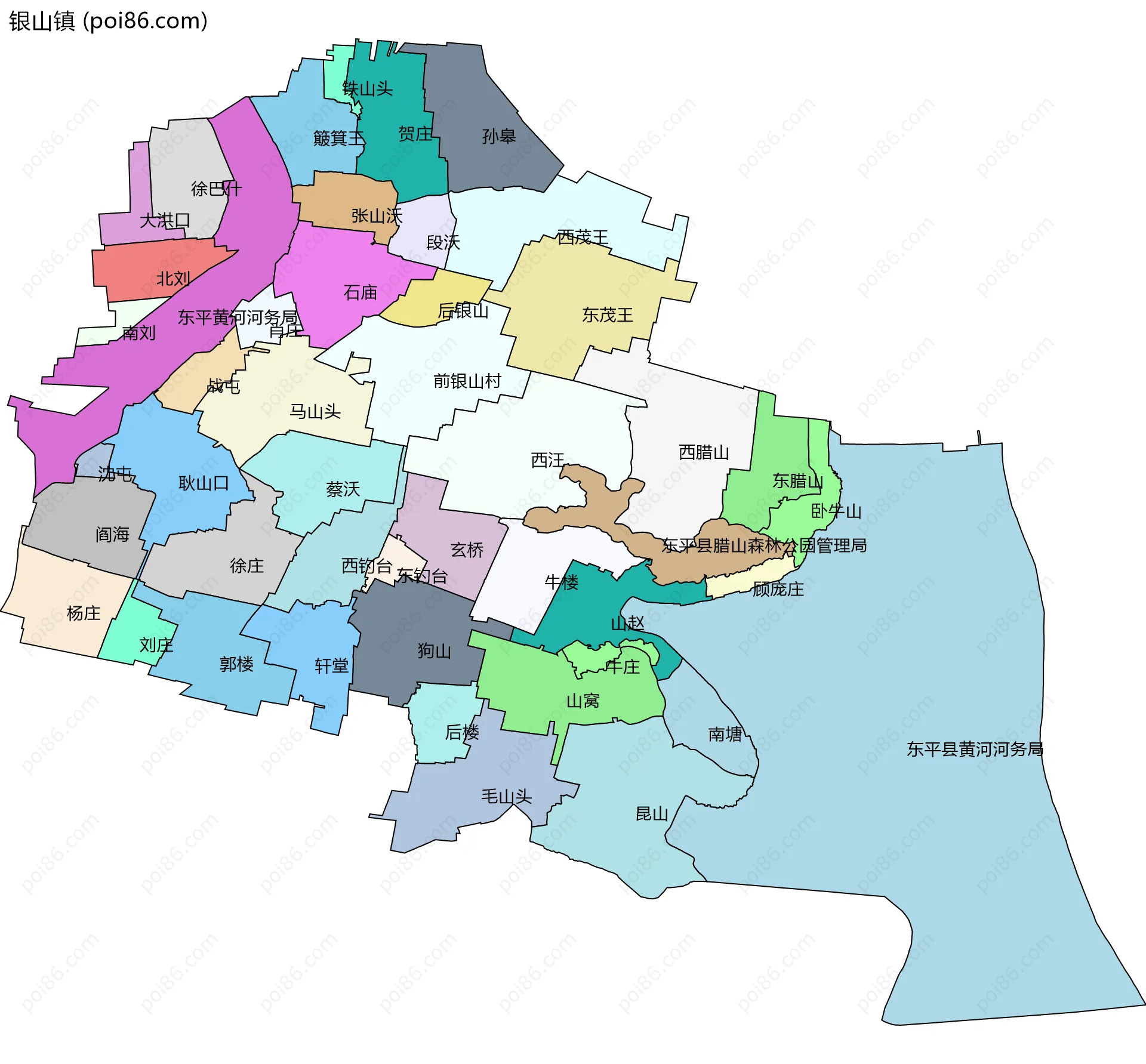 银山镇边界地图(五级行政区划)