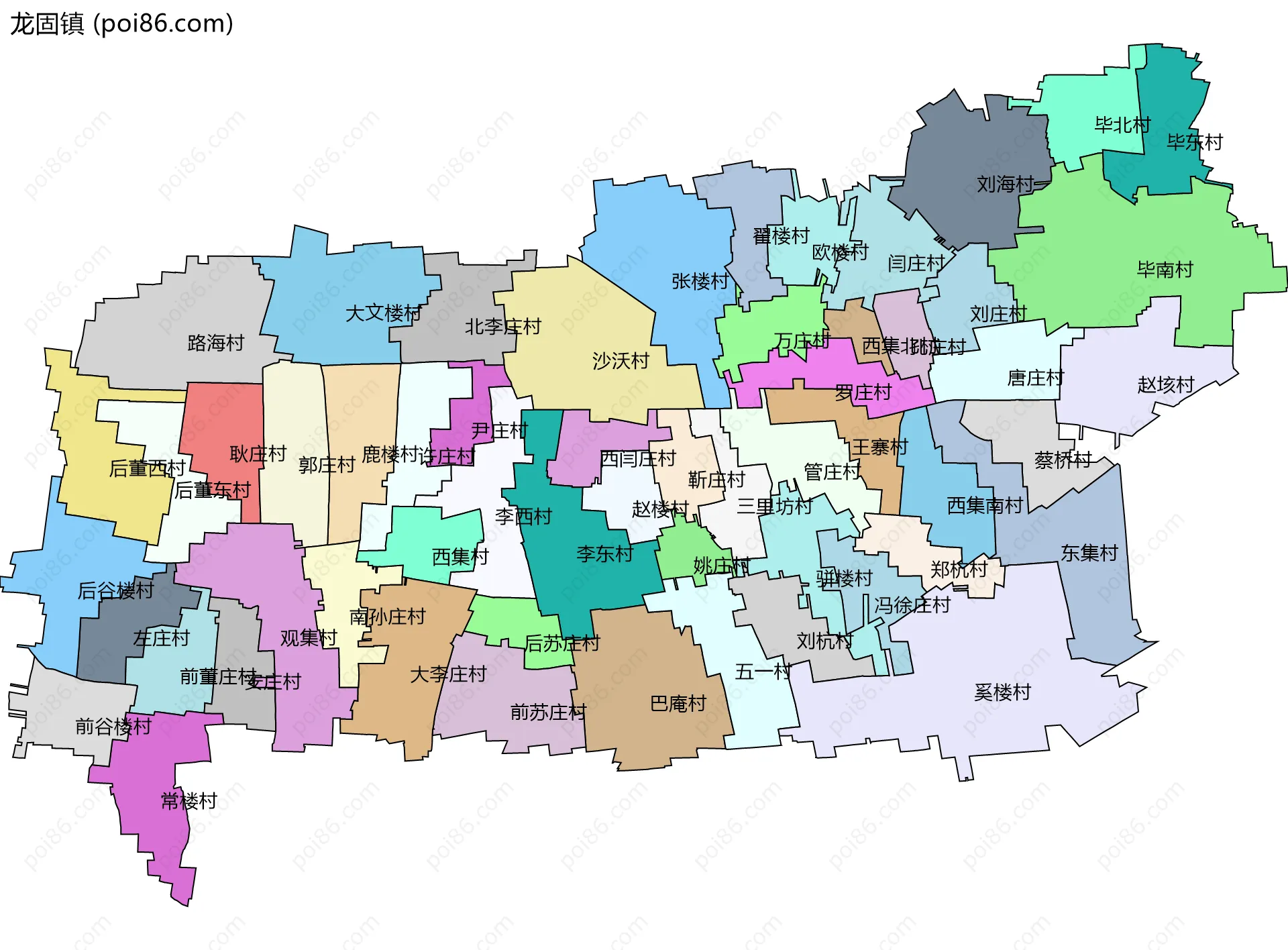 龙固镇边界地图(五级行政区划)