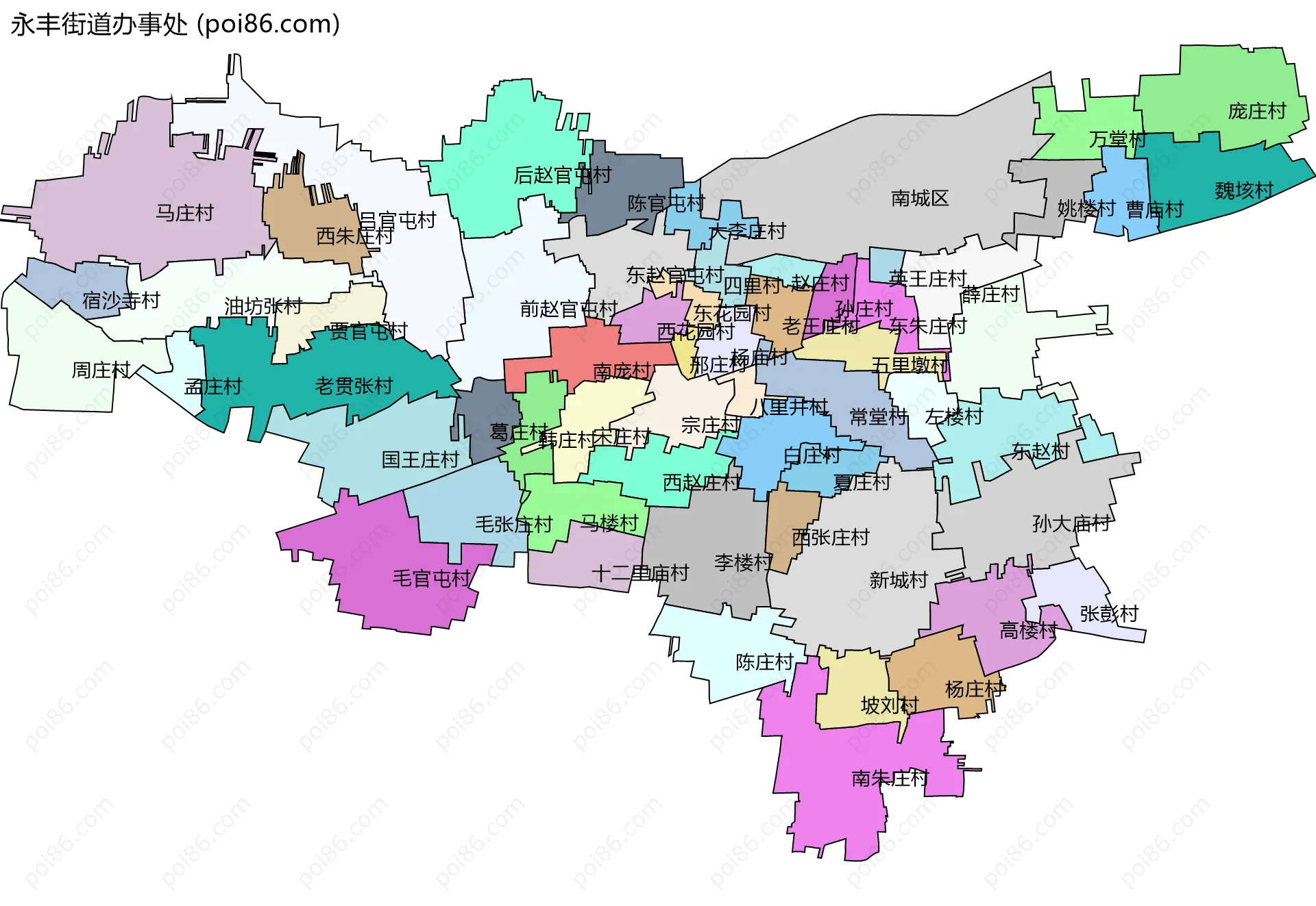 永丰街道办事处边界地图(五级行政区划)