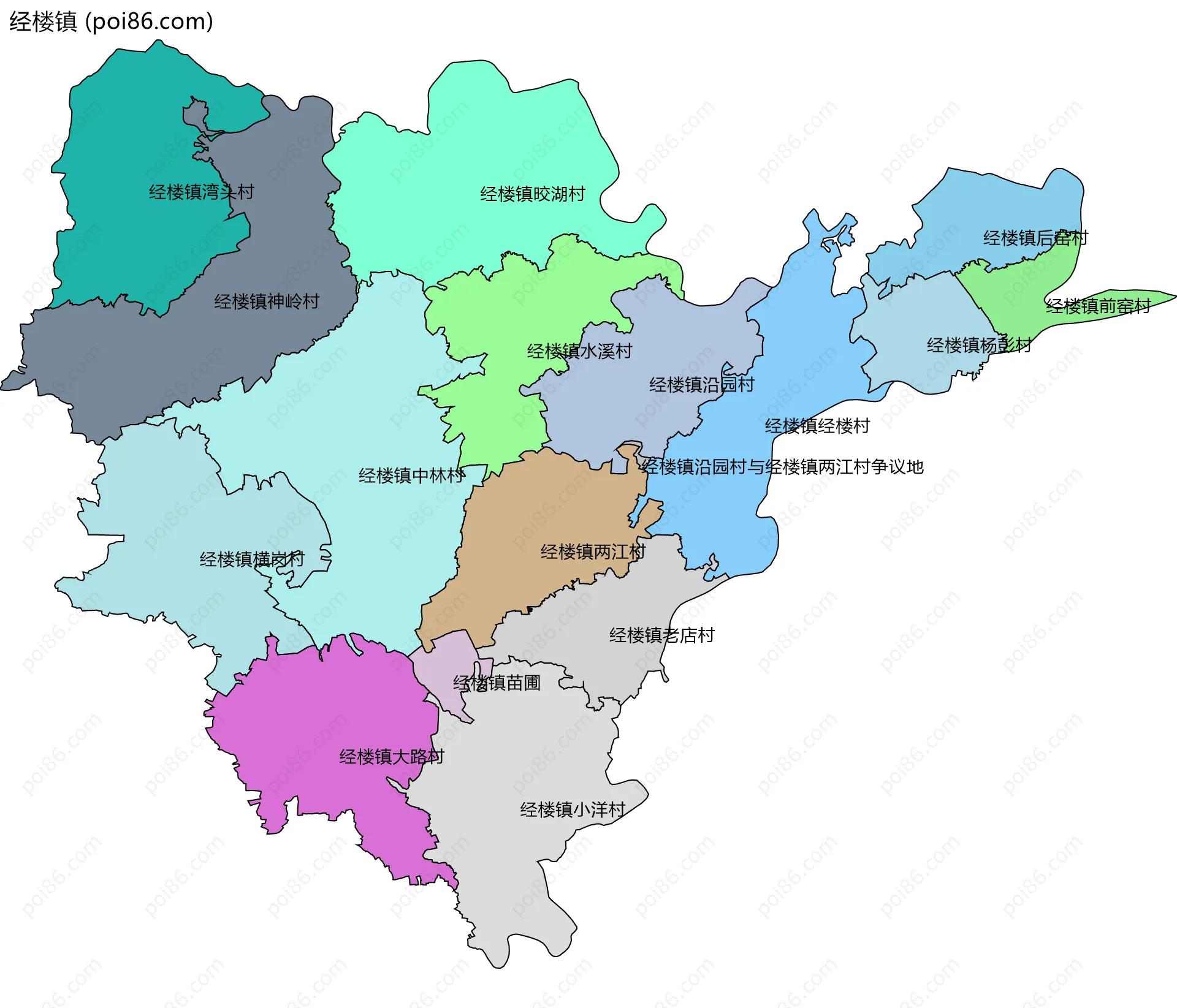 经楼镇边界地图(五级行政区划)