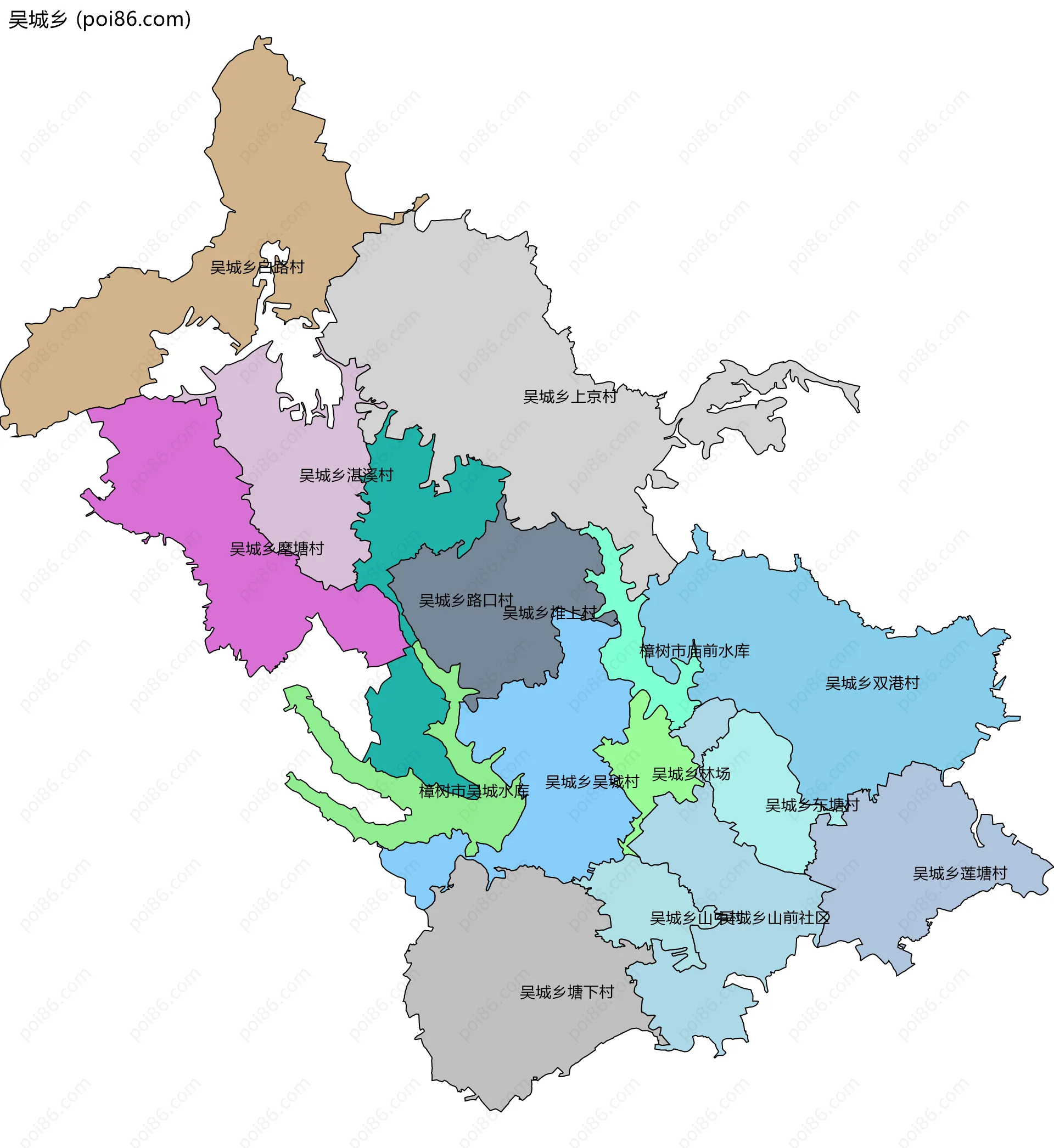 吴城乡边界地图(五级行政区划)