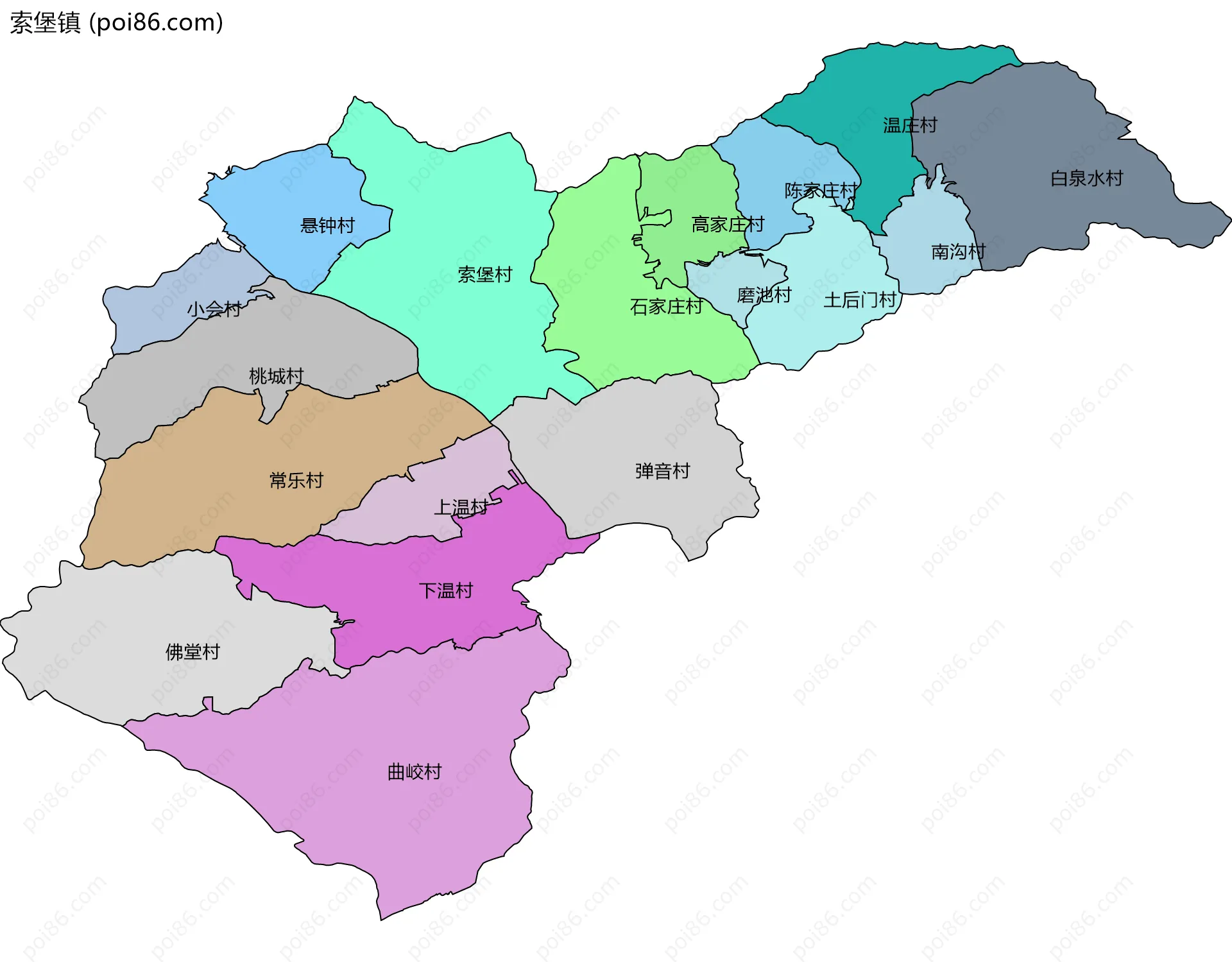 索堡镇边界地图(五级行政区划)