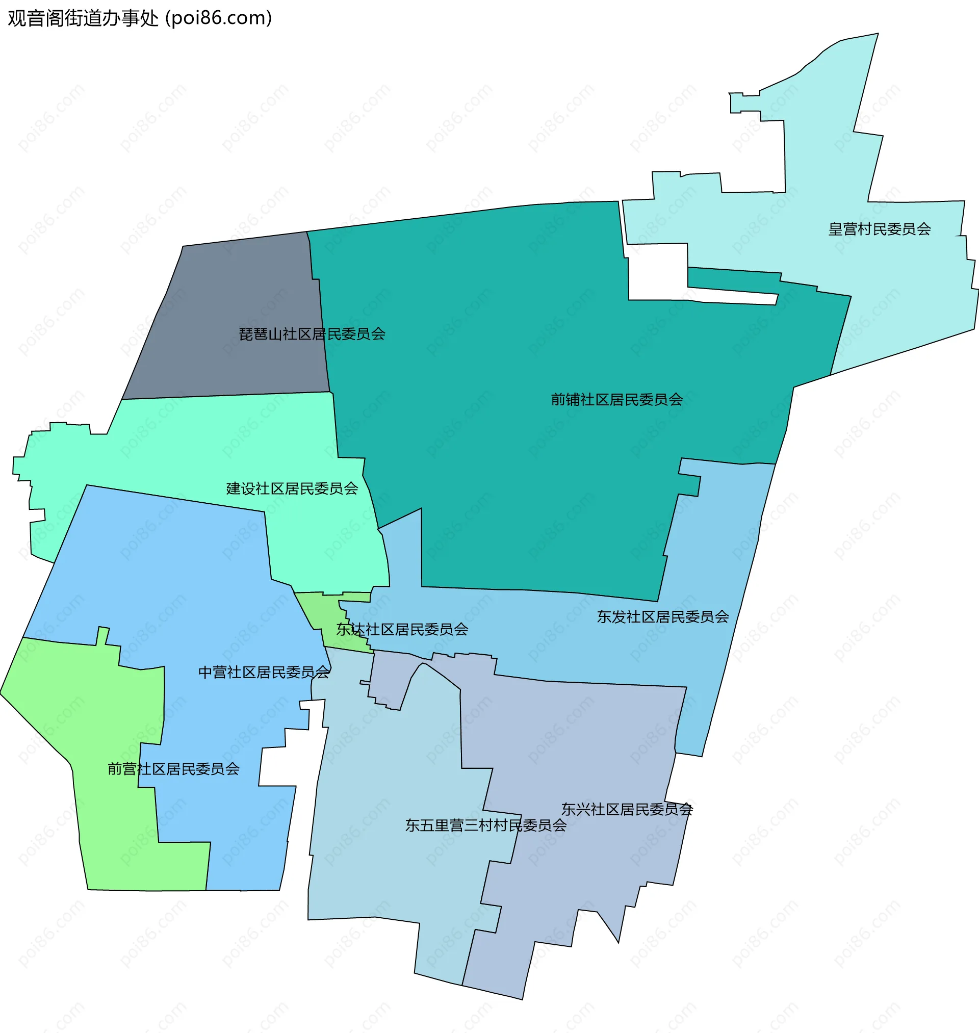 观音阁街道办事处边界地图(五级行政区划)