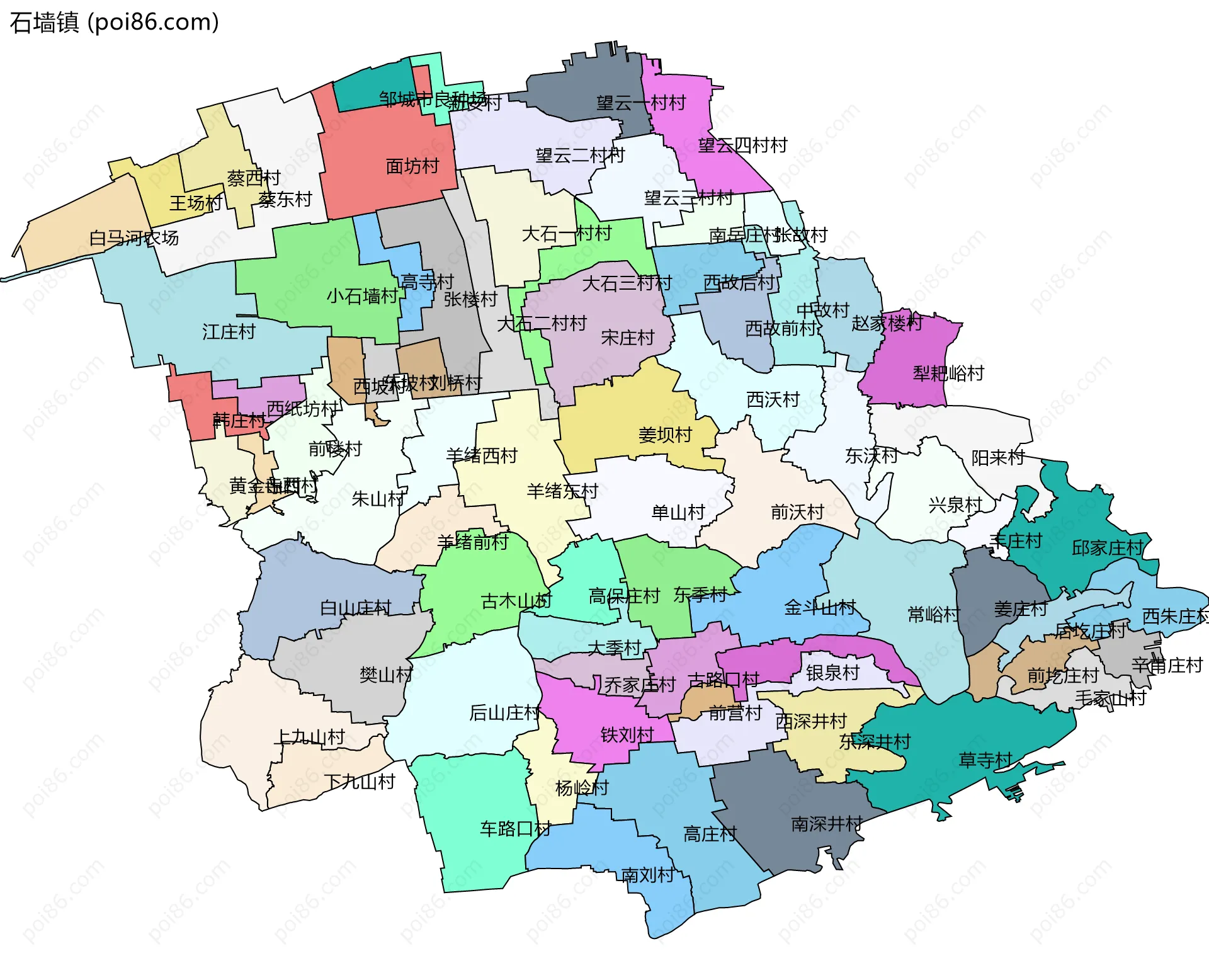 石墙镇边界地图(五级行政区划)