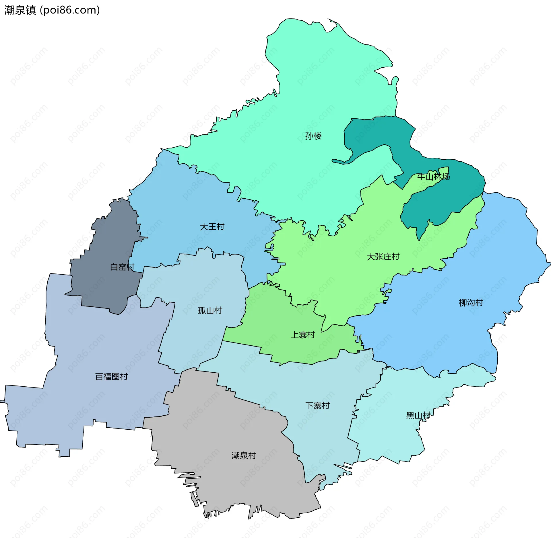 潮泉镇边界地图(五级行政区划)