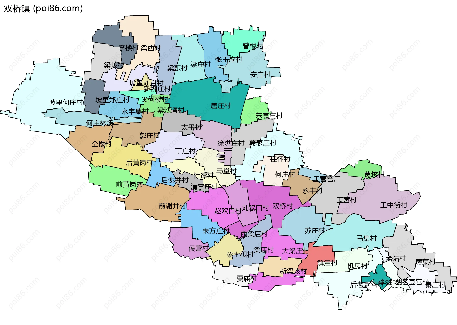 双桥镇边界地图(五级行政区划)