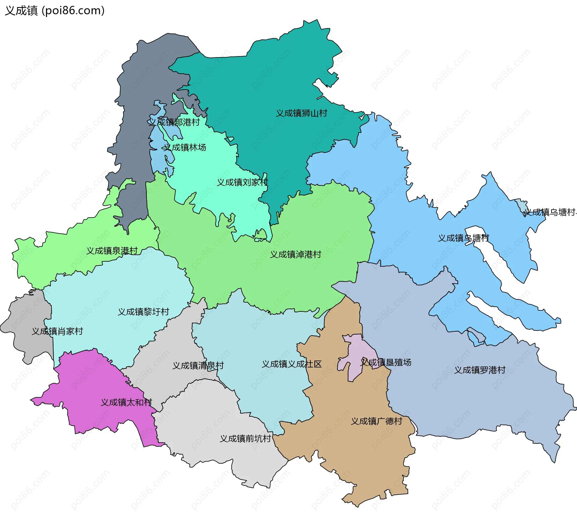 义成镇边界地图(五级行政区划)