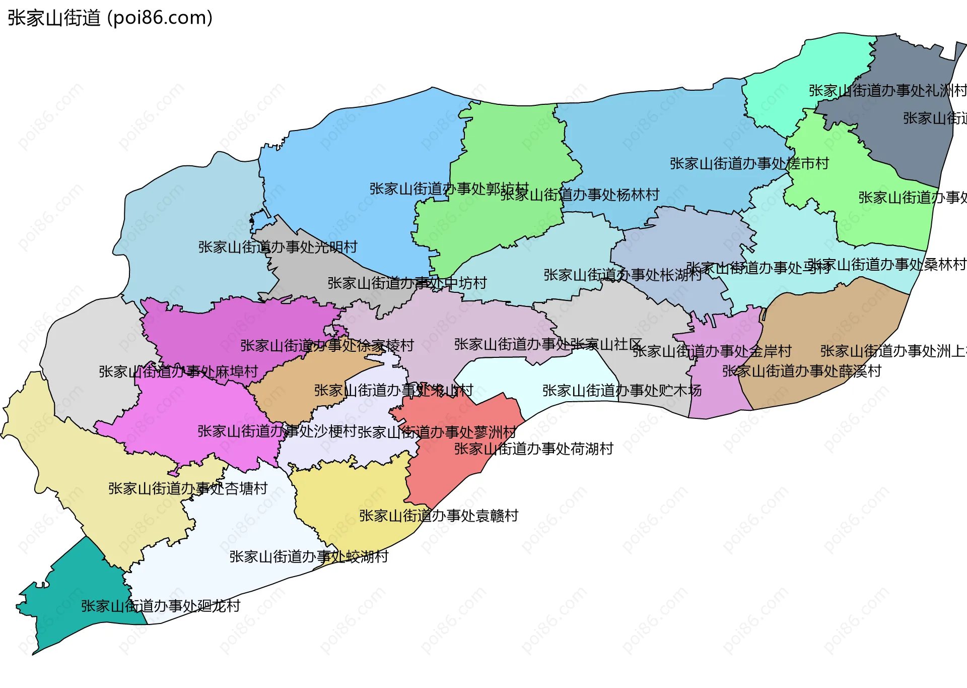 张家山街道边界地图(五级行政区划)