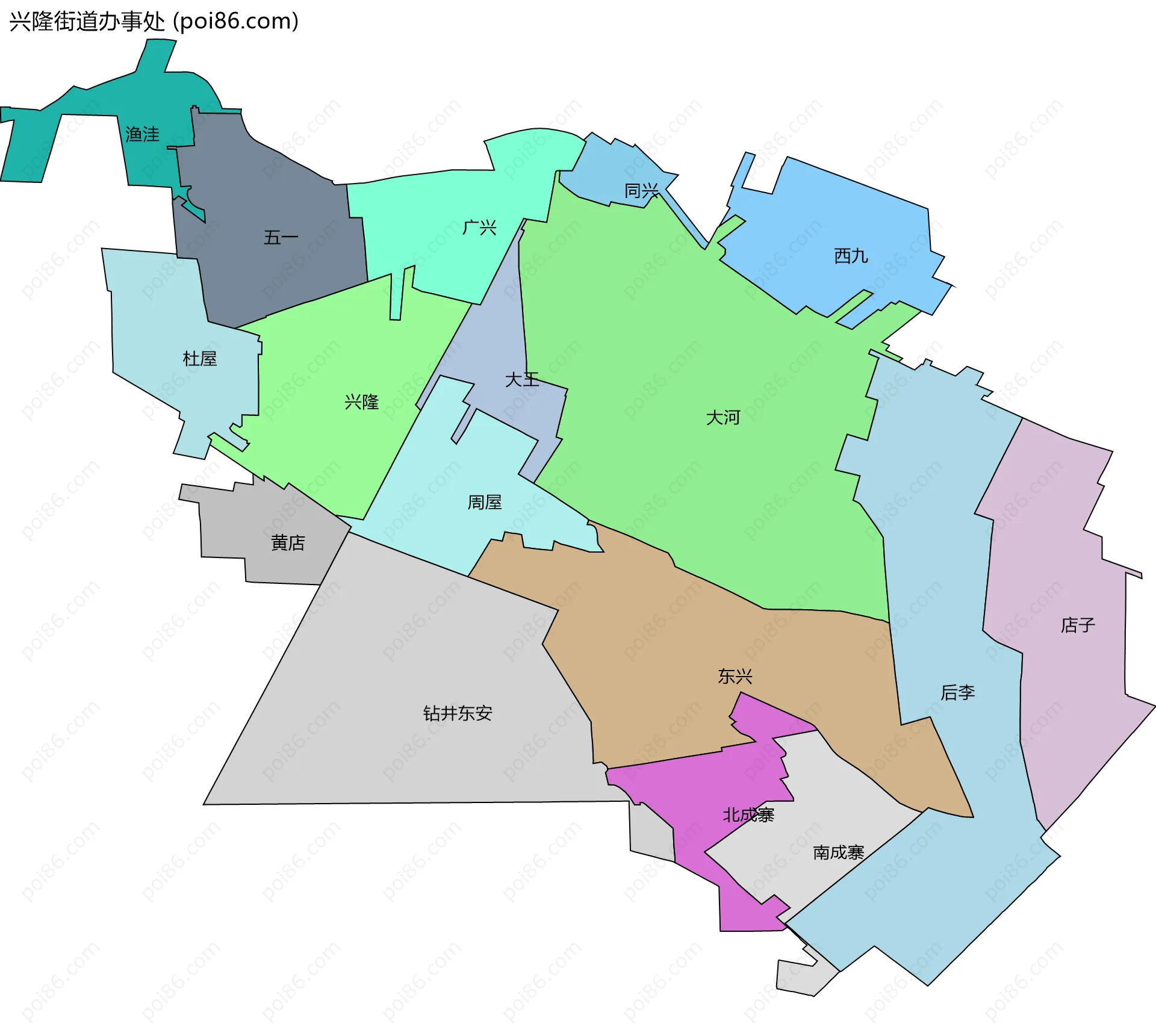 兴隆街道办事处边界地图(五级行政区划)