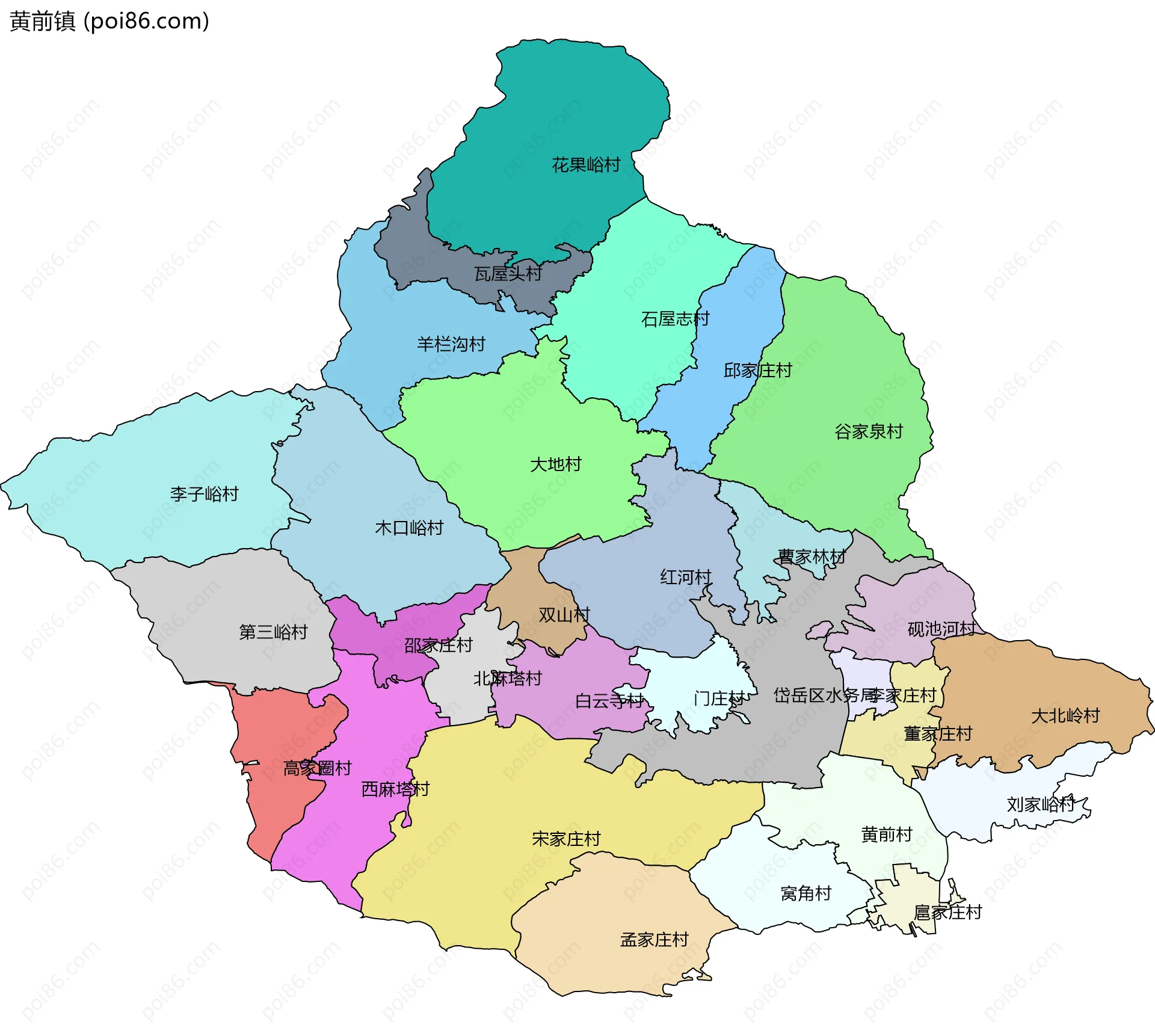 黄前镇边界地图(五级行政区划)