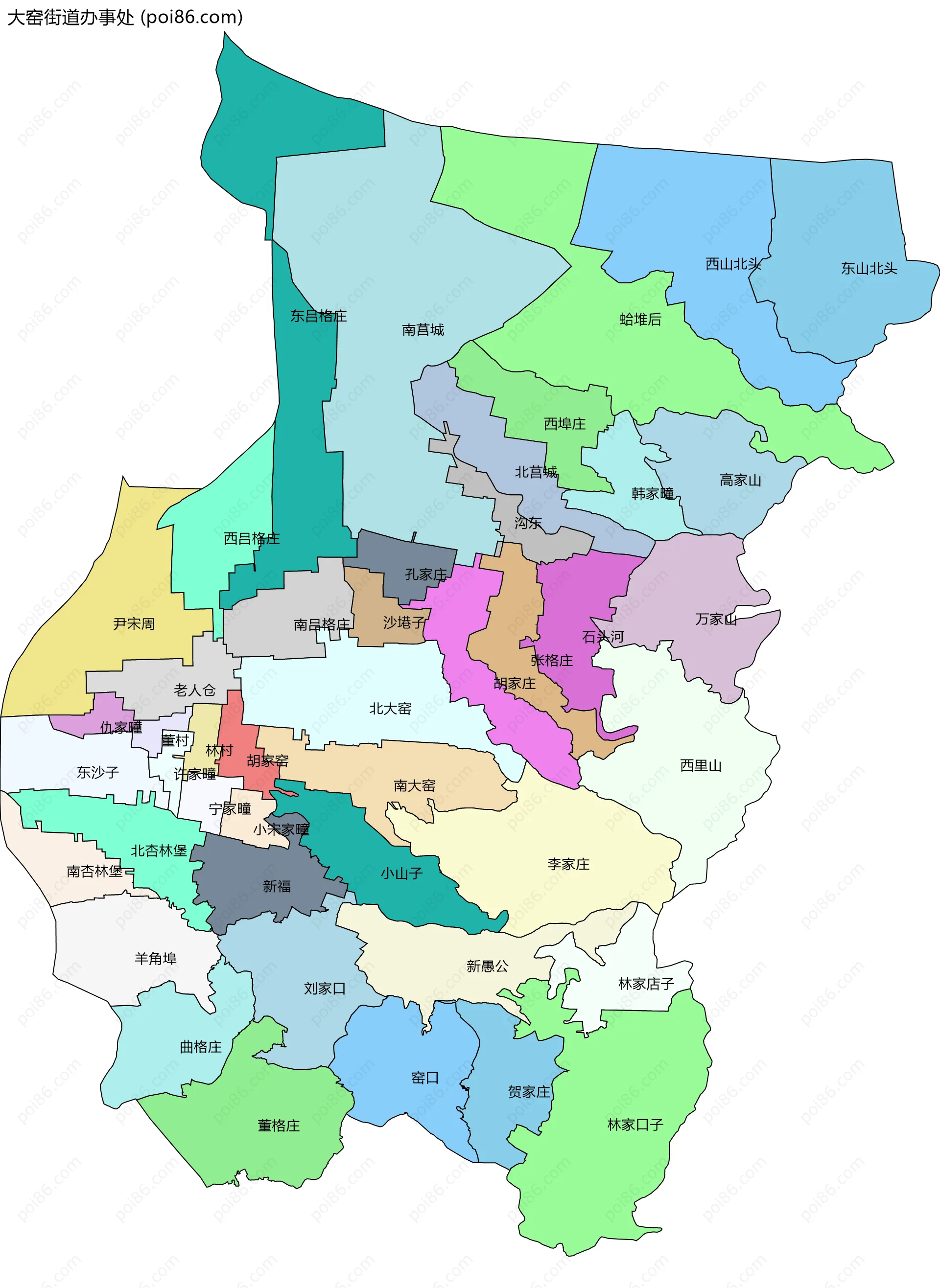 大窑街道办事处边界地图(五级行政区划)