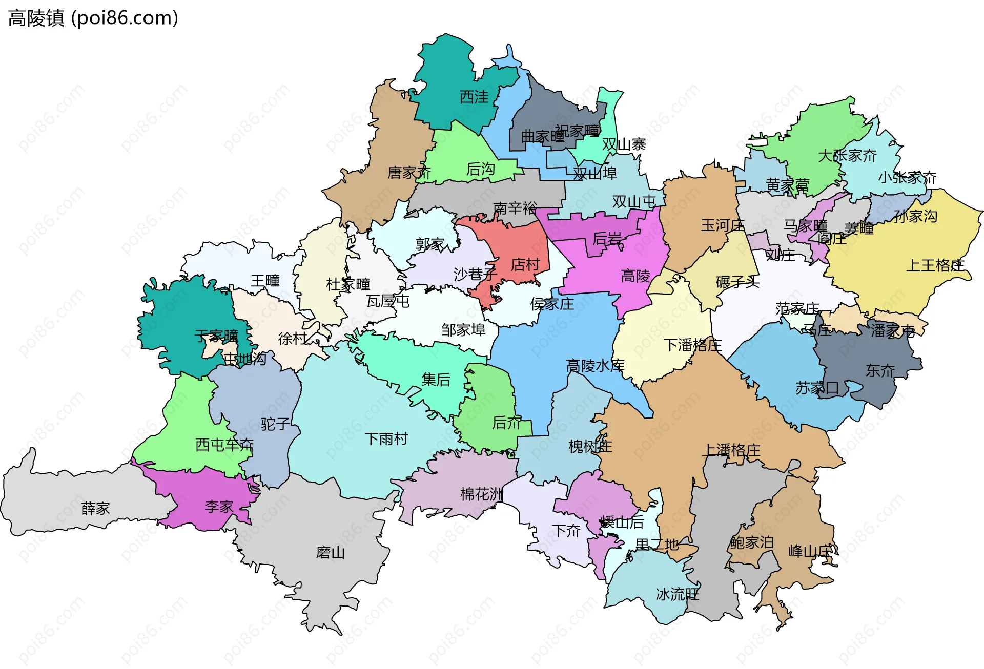 高陵镇边界地图(五级行政区划)