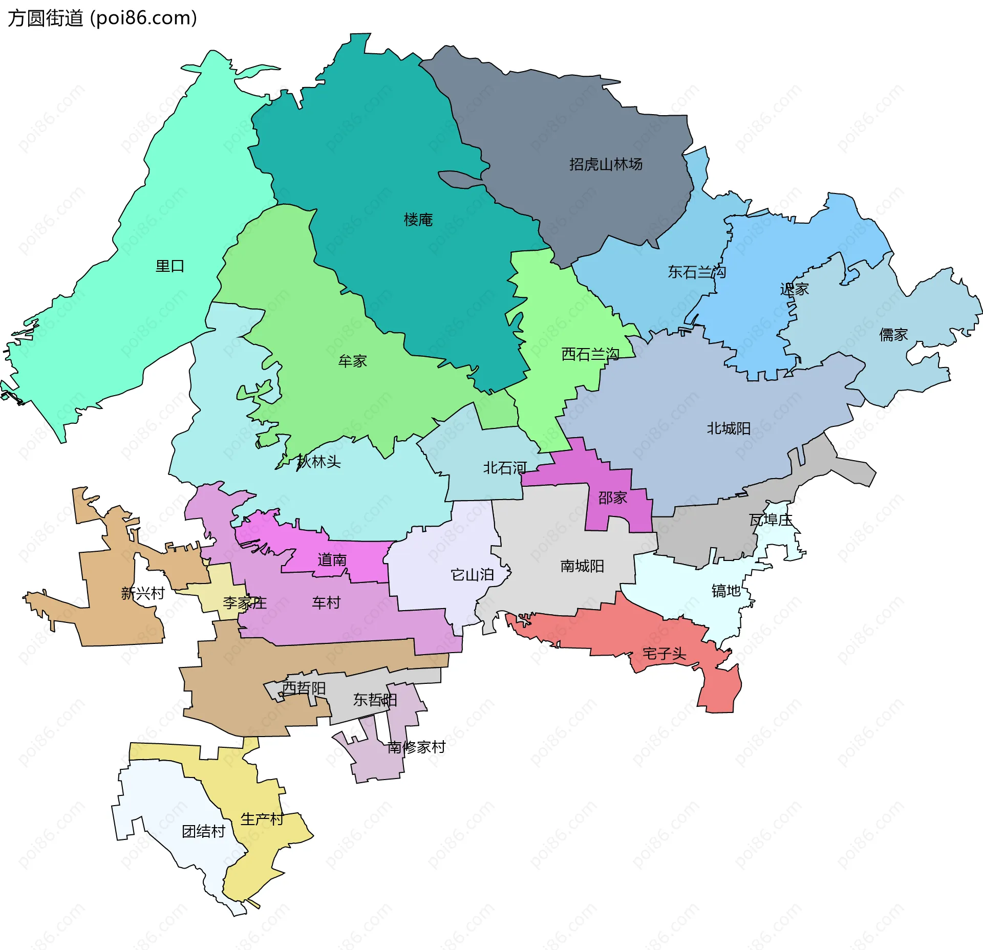 方圆街道边界地图(五级行政区划)