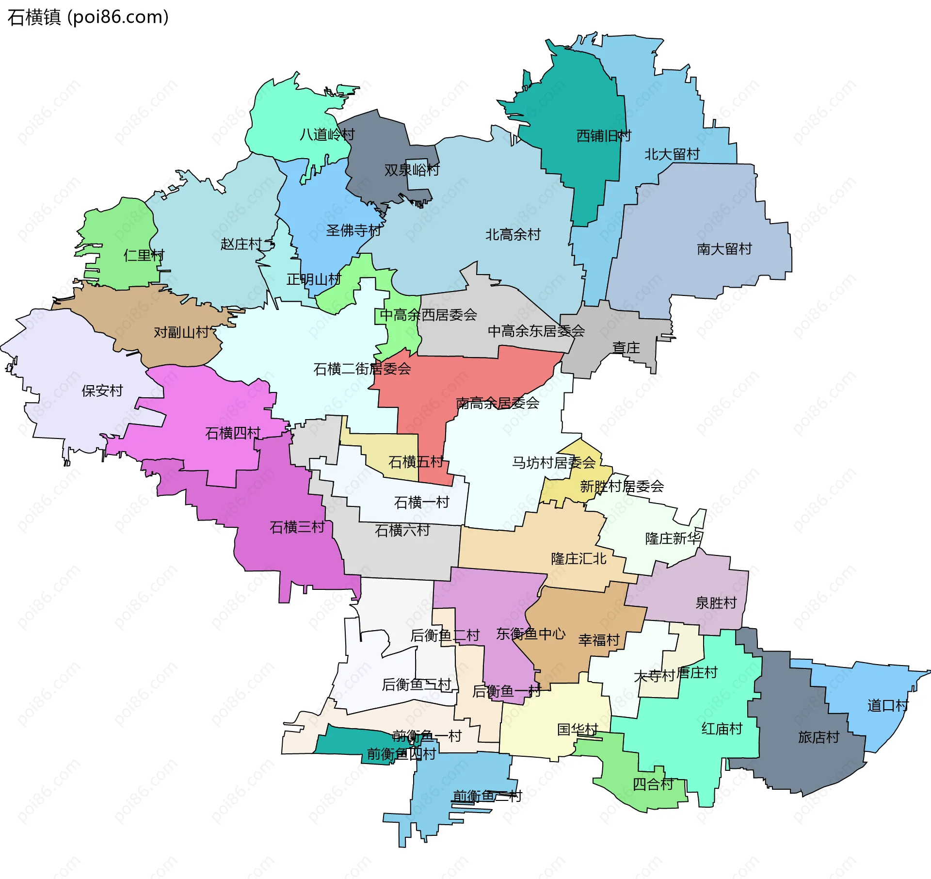 石横镇边界地图(五级行政区划)