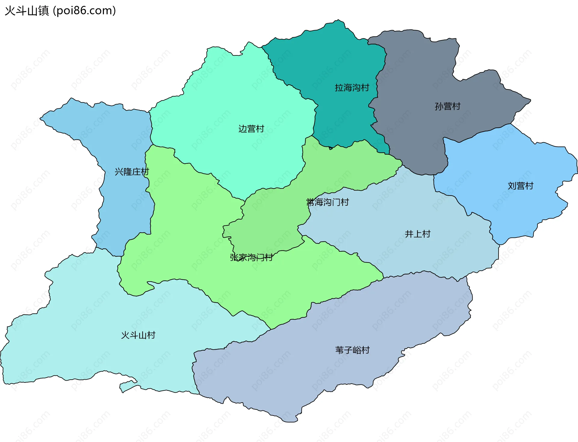 火斗山镇边界地图(五级行政区划)