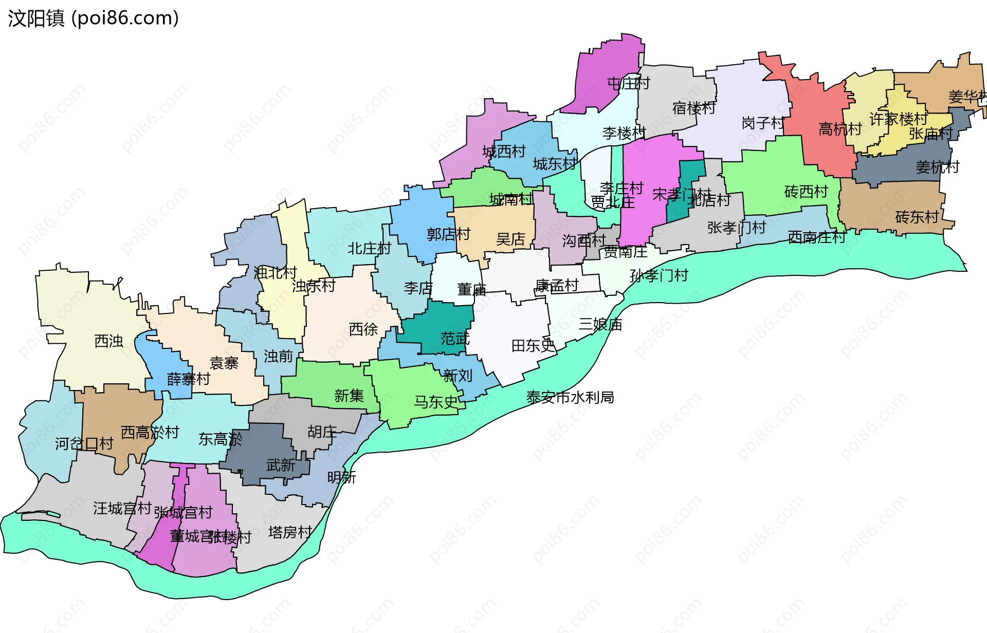 汶阳镇边界地图(五级行政区划)