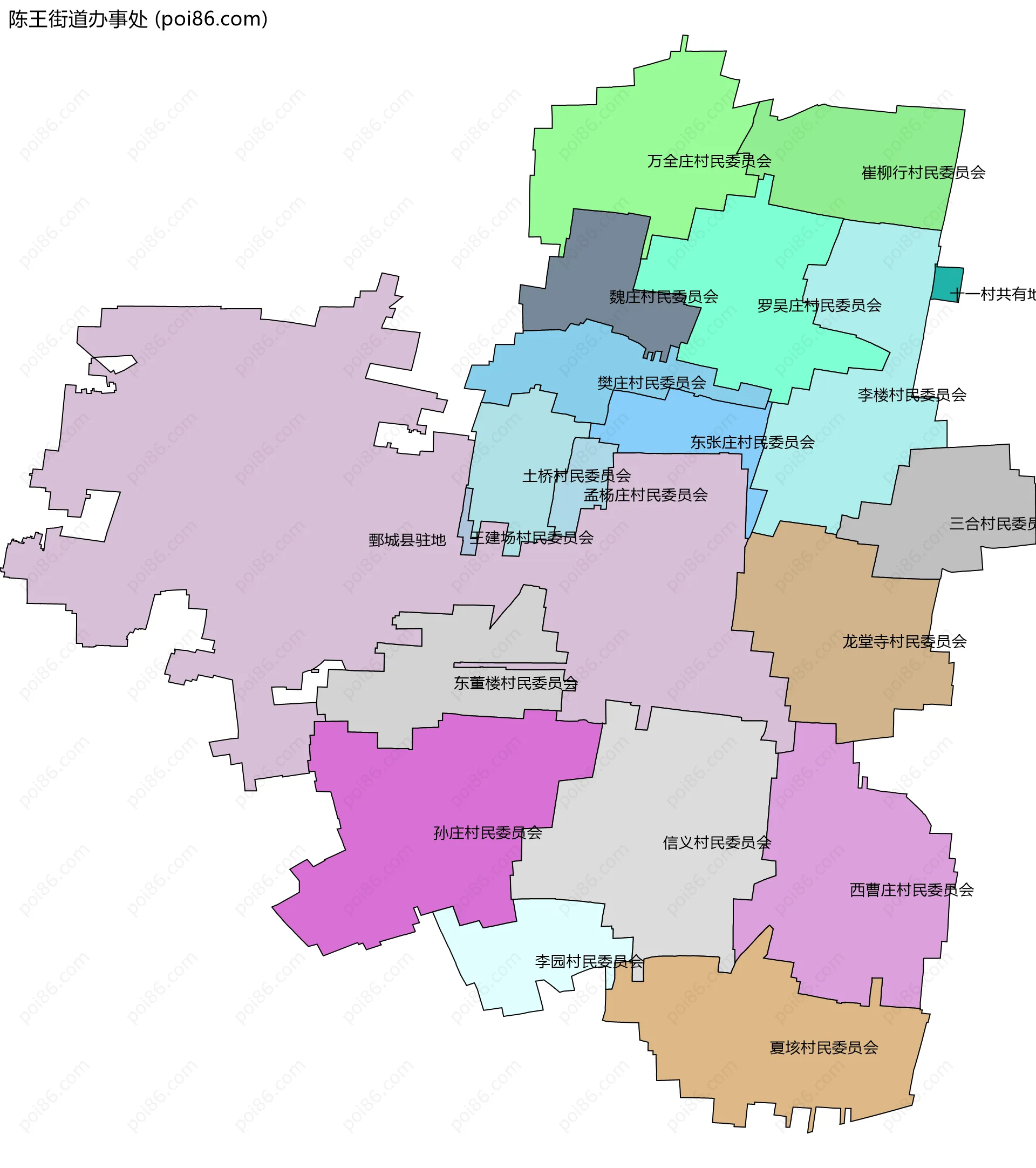陈王街道办事处边界地图(五级行政区划)