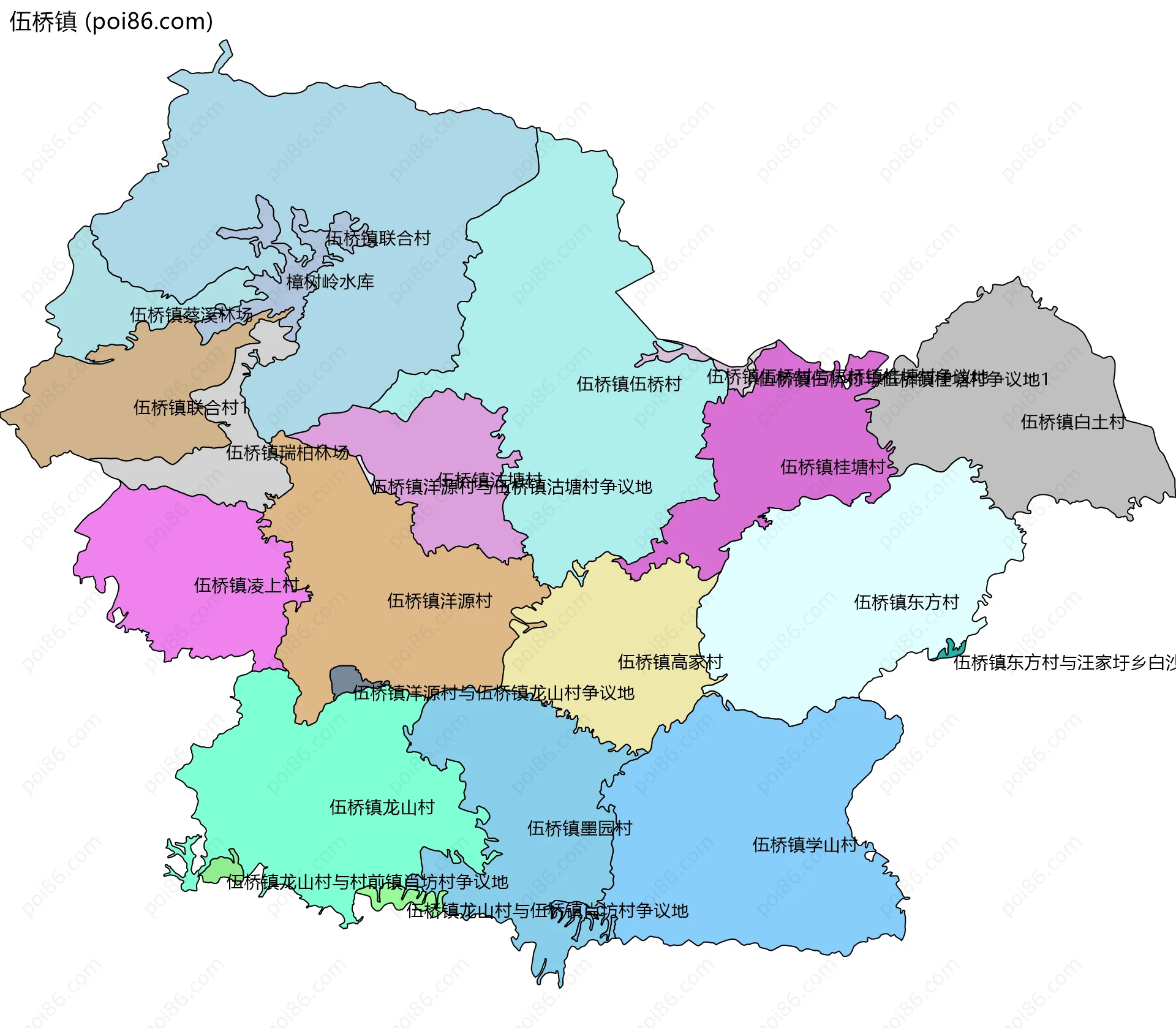 伍桥镇边界地图(五级行政区划)