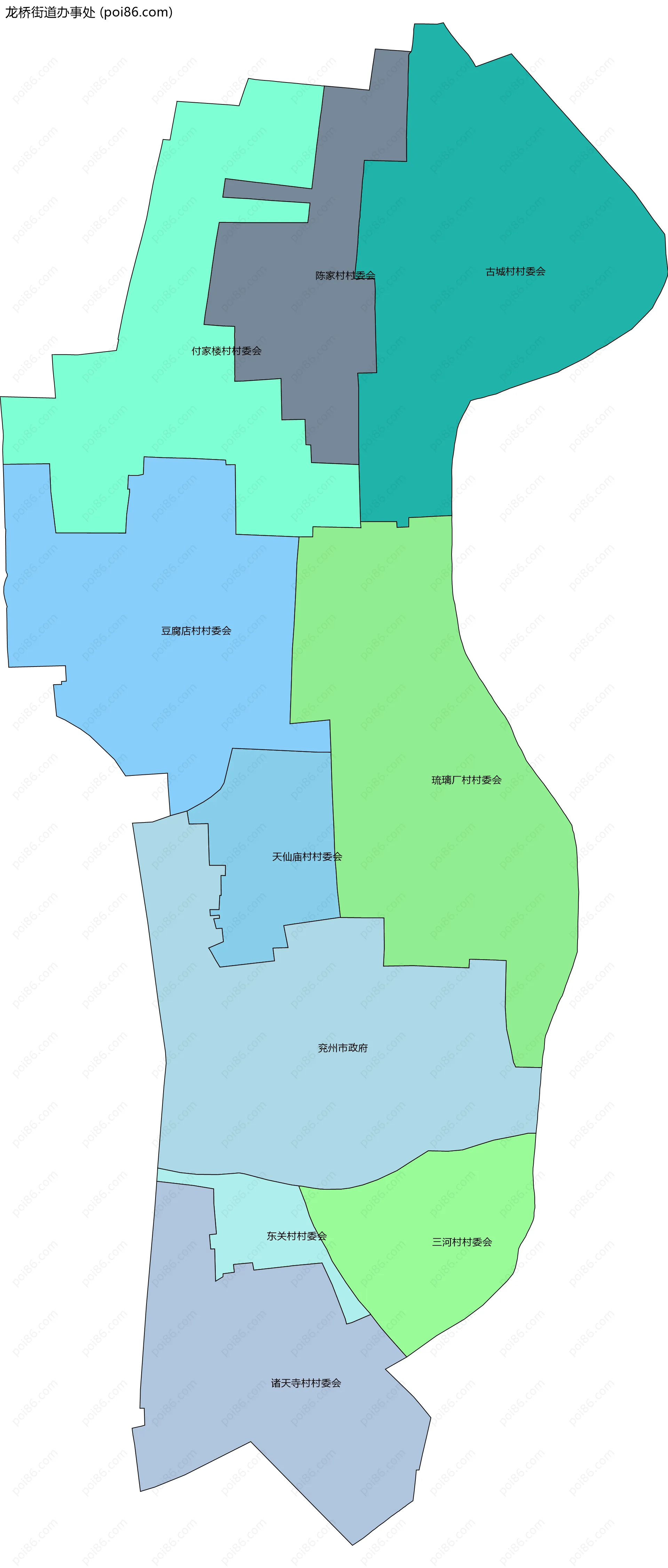 龙桥街道办事处边界地图(五级行政区划)