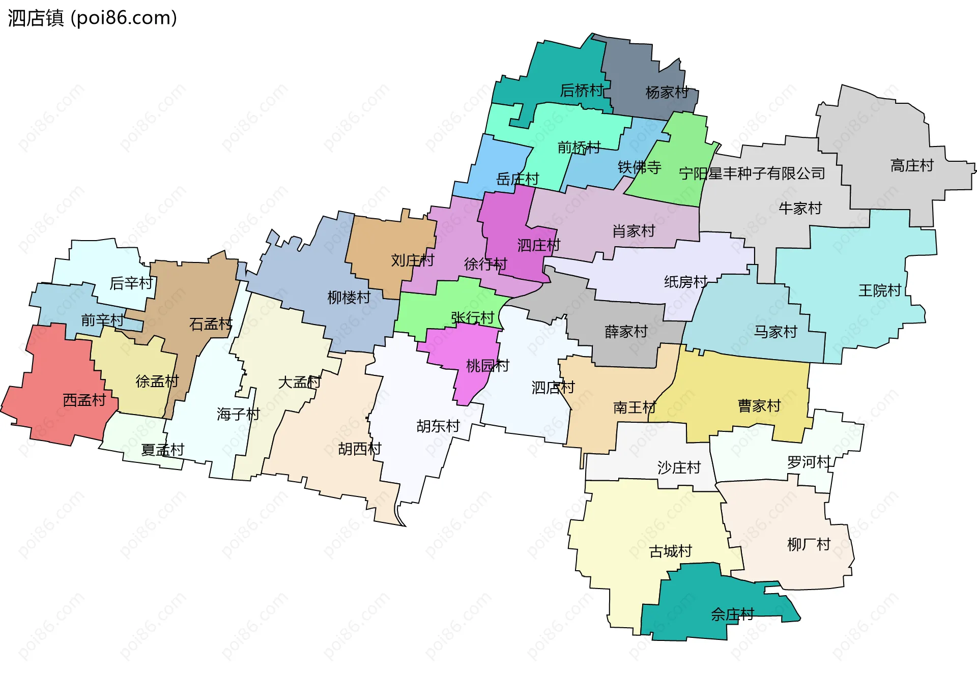 泗店镇边界地图(五级行政区划)