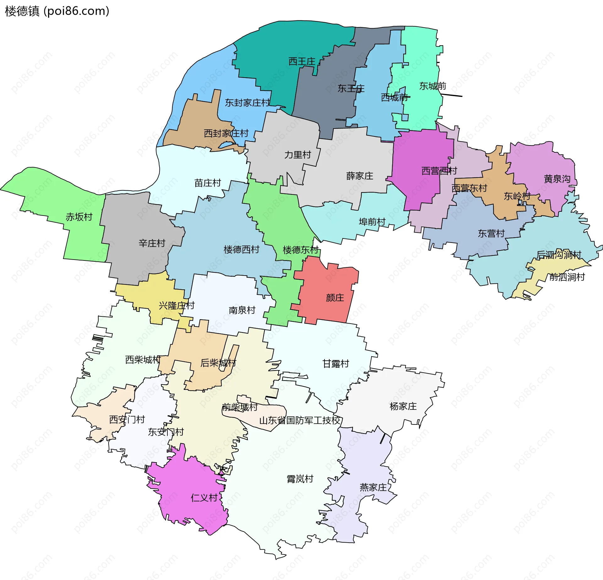 楼德镇边界地图(五级行政区划)