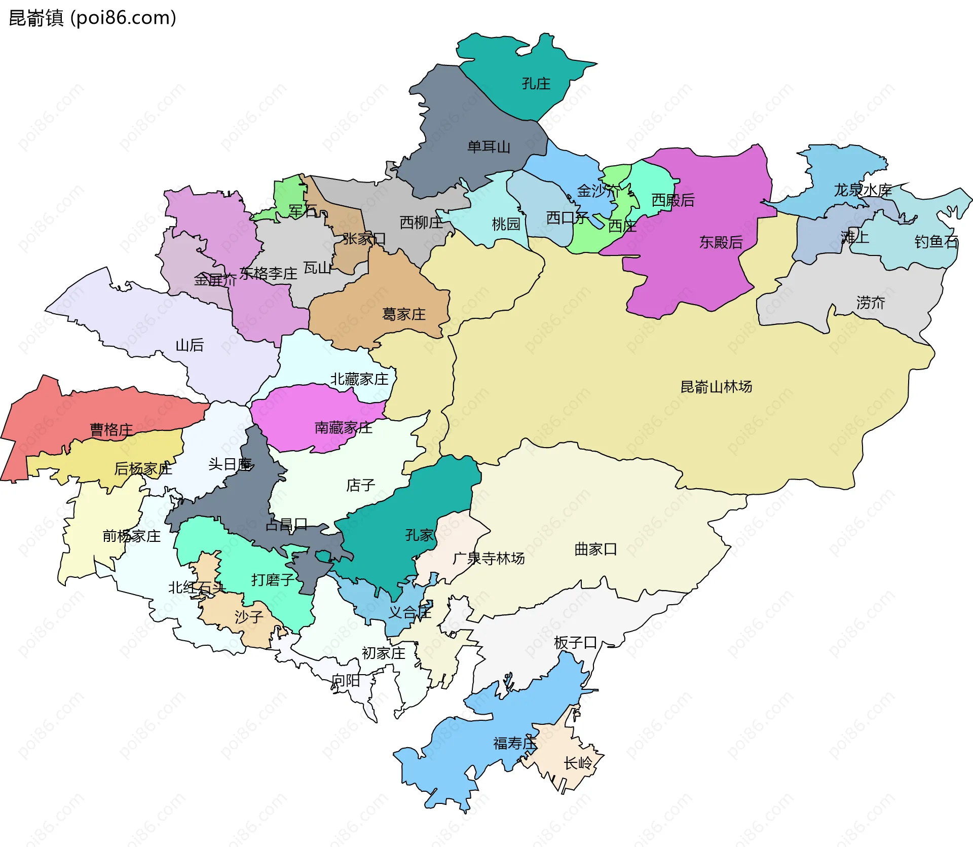 昆嵛镇边界地图(五级行政区划)