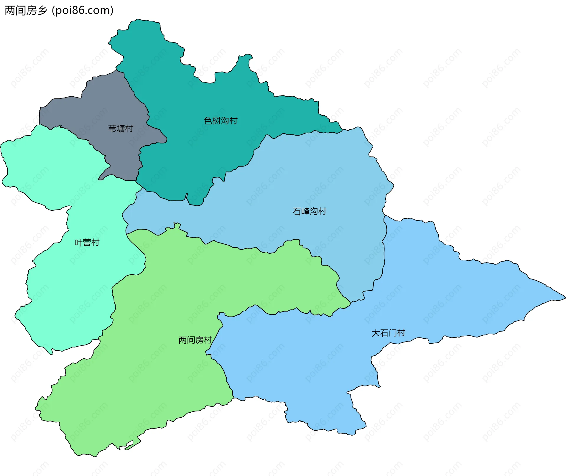 两间房乡边界地图(五级行政区划)
