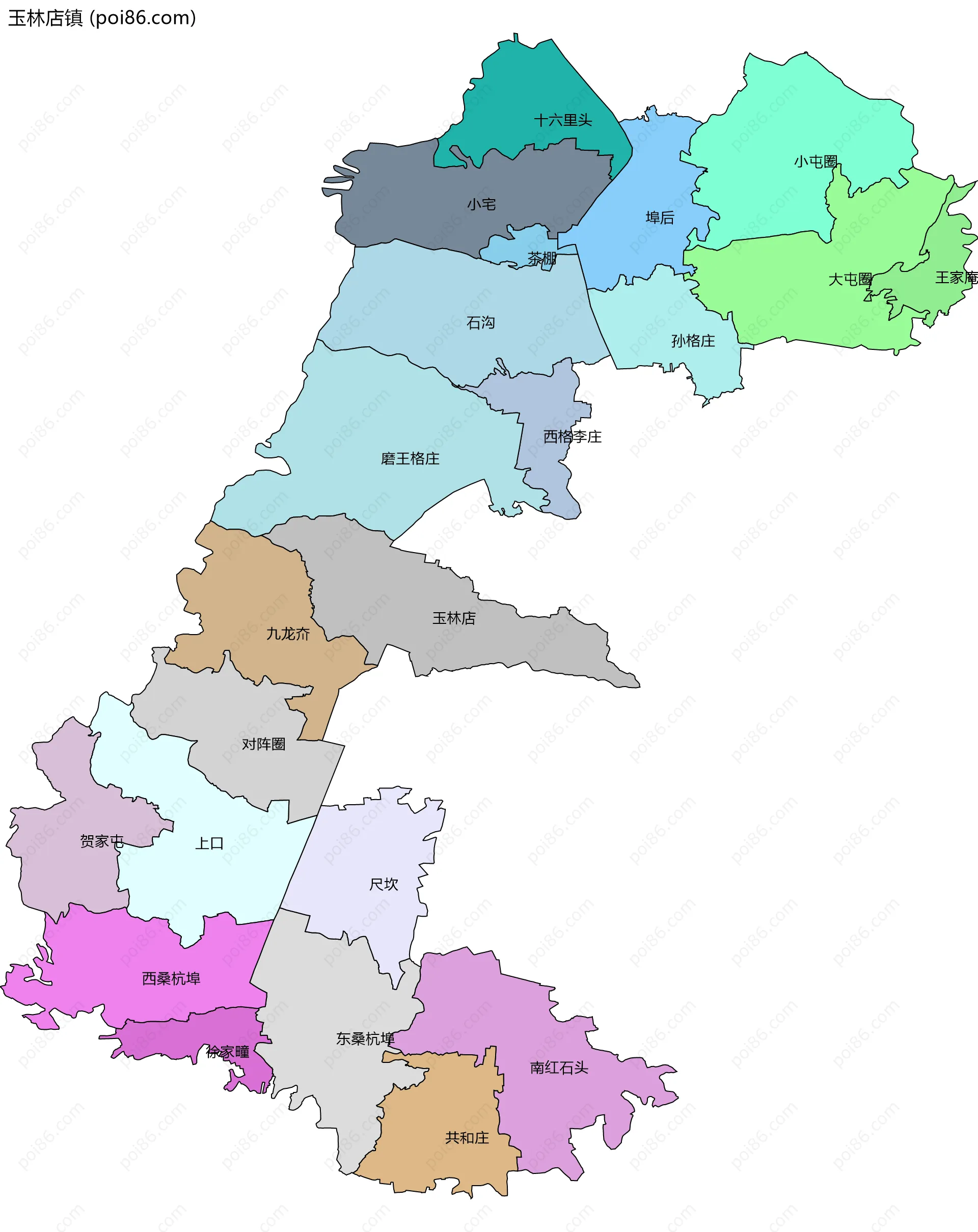 玉林店镇边界地图(五级行政区划)