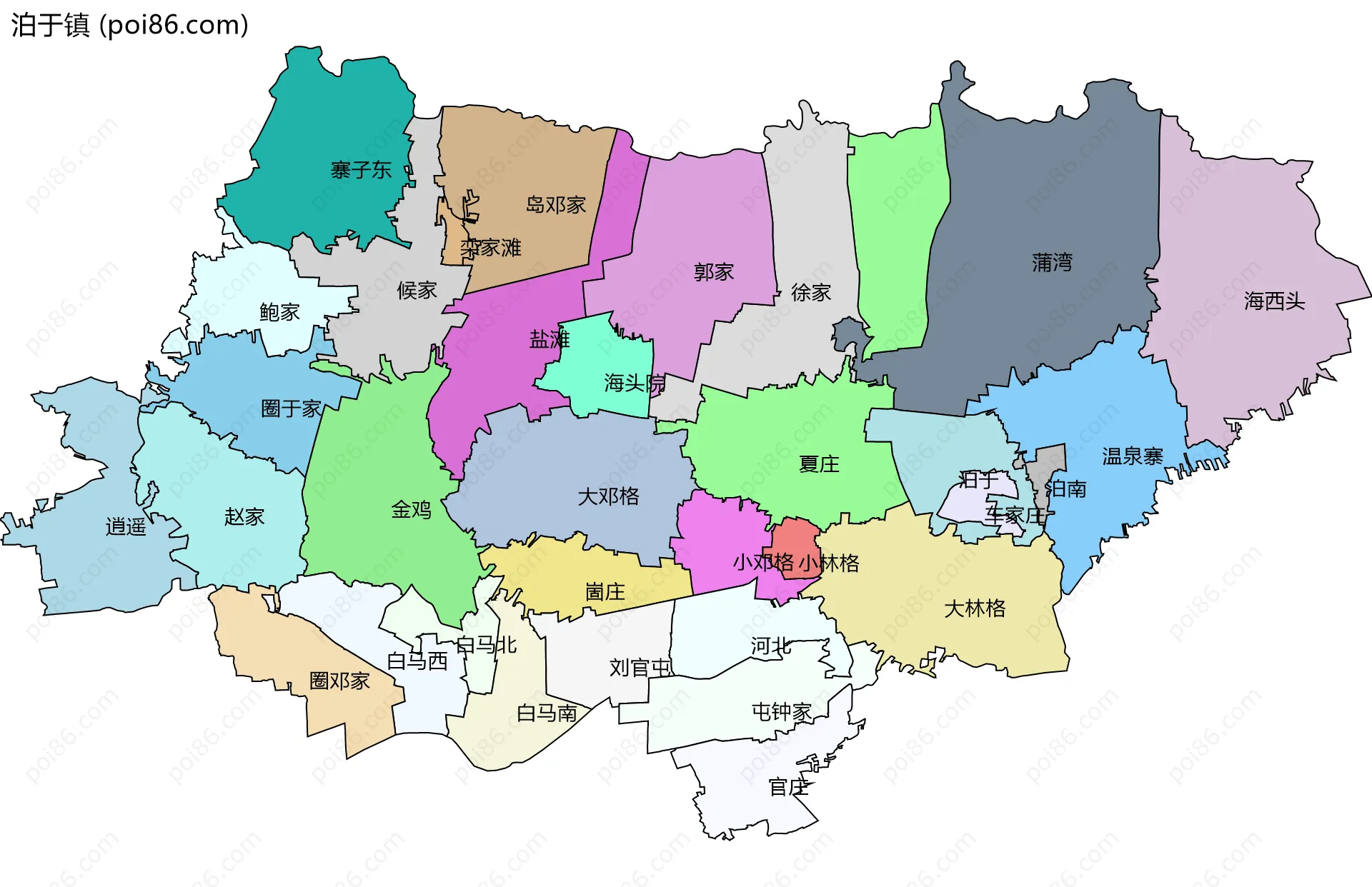 泊于镇边界地图(五级行政区划)