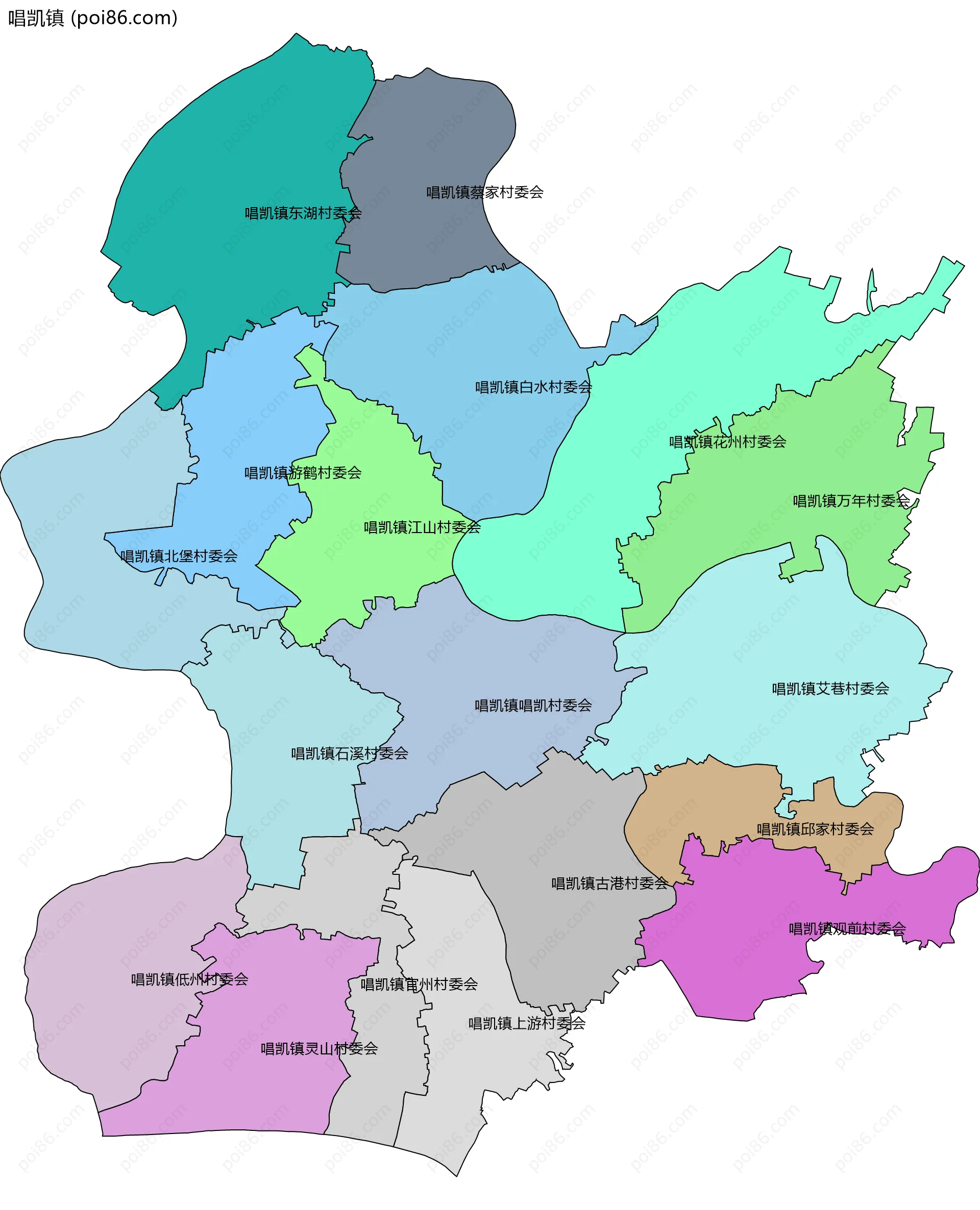 唱凯镇边界地图(五级行政区划)