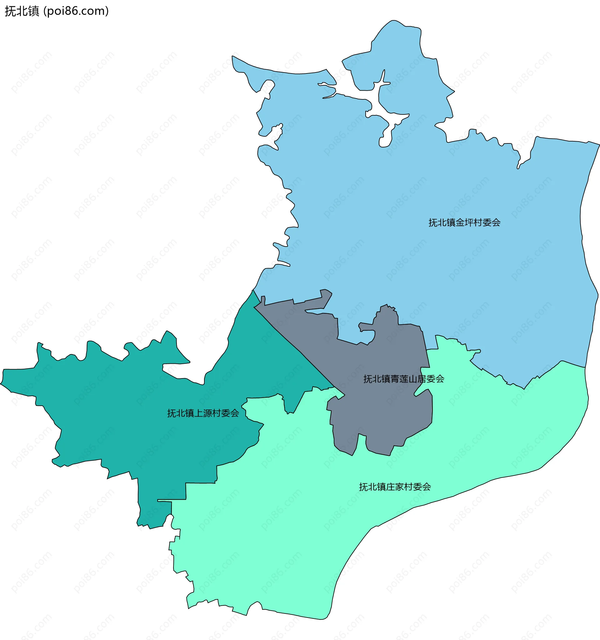 抚北镇边界地图(五级行政区划)