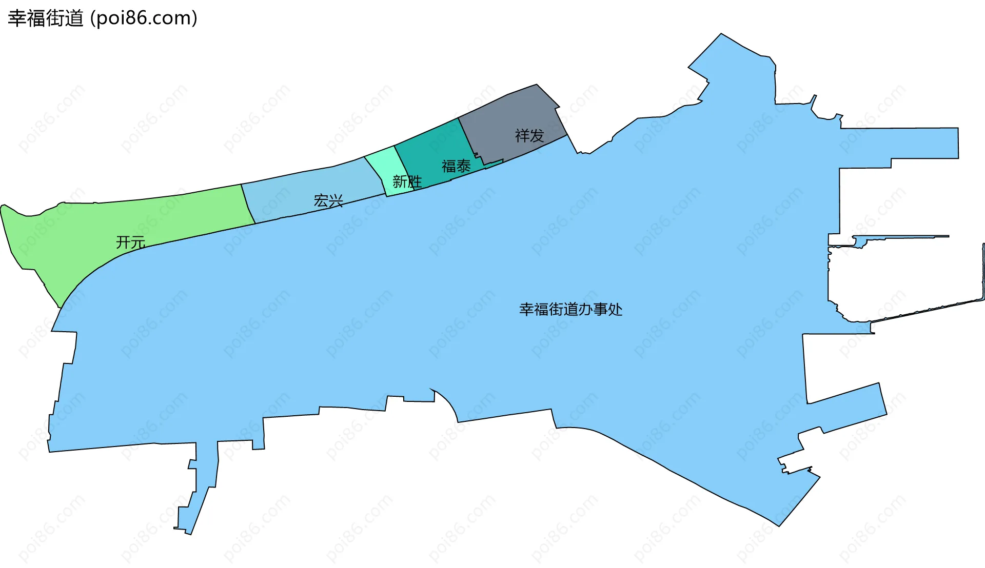 幸福街道边界地图(五级行政区划)