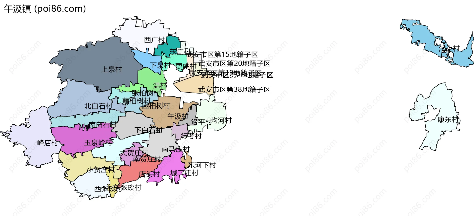 午汲镇边界地图(五级行政区划)