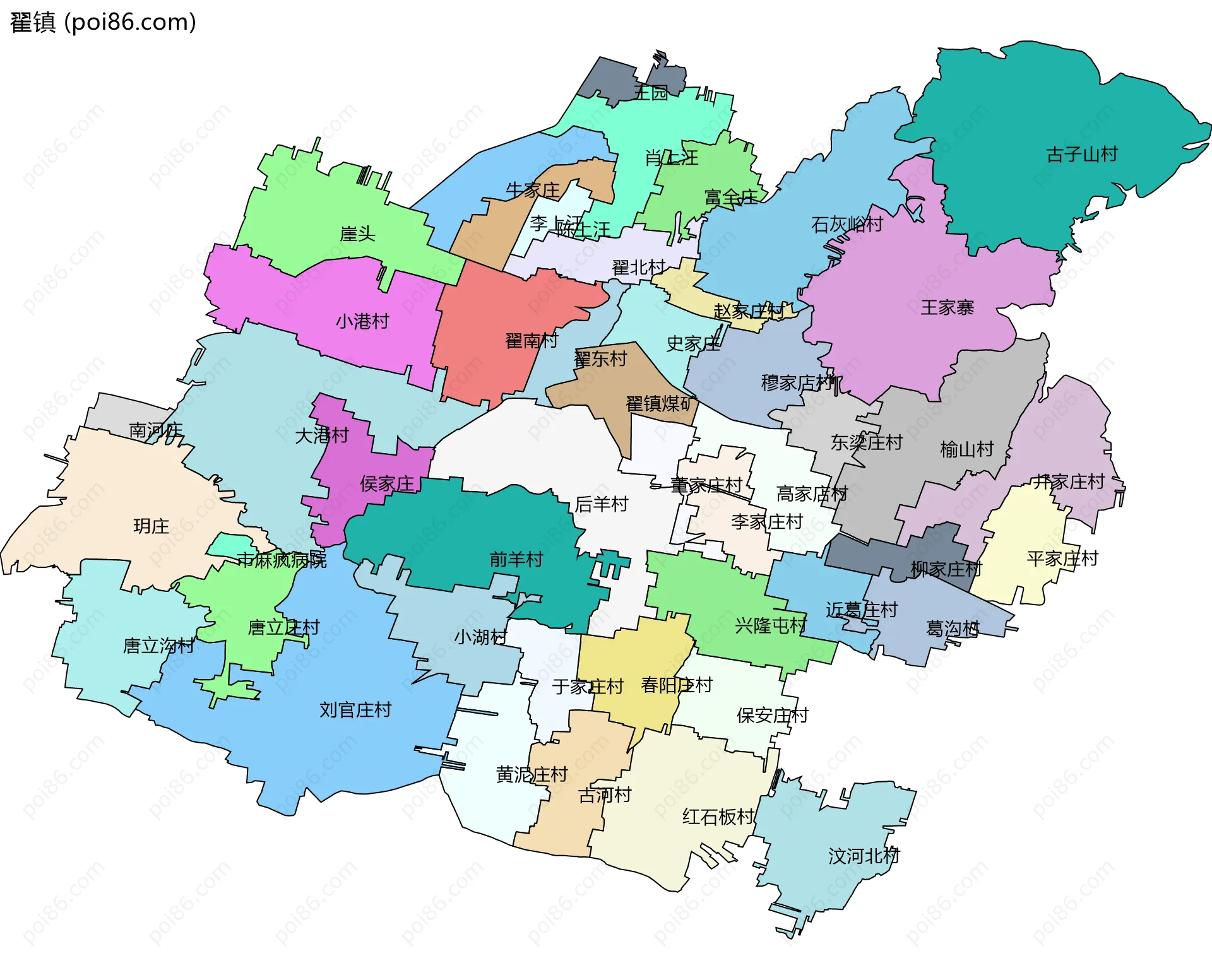 翟镇边界地图(五级行政区划)