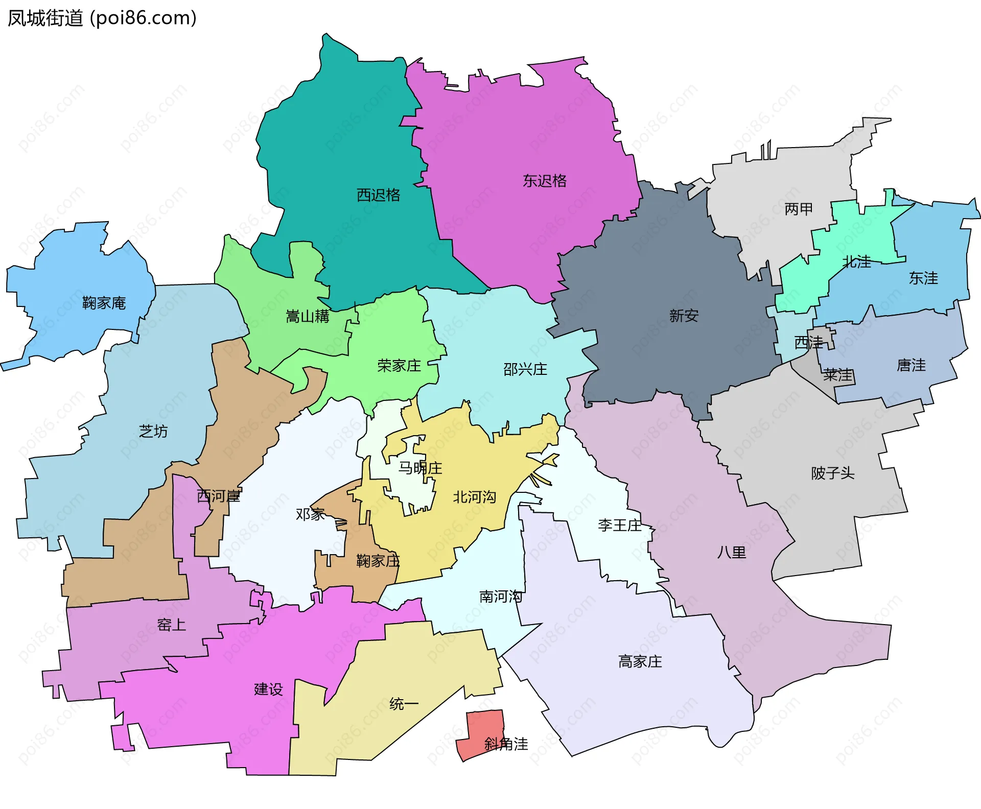 凤城街道边界地图(五级行政区划)