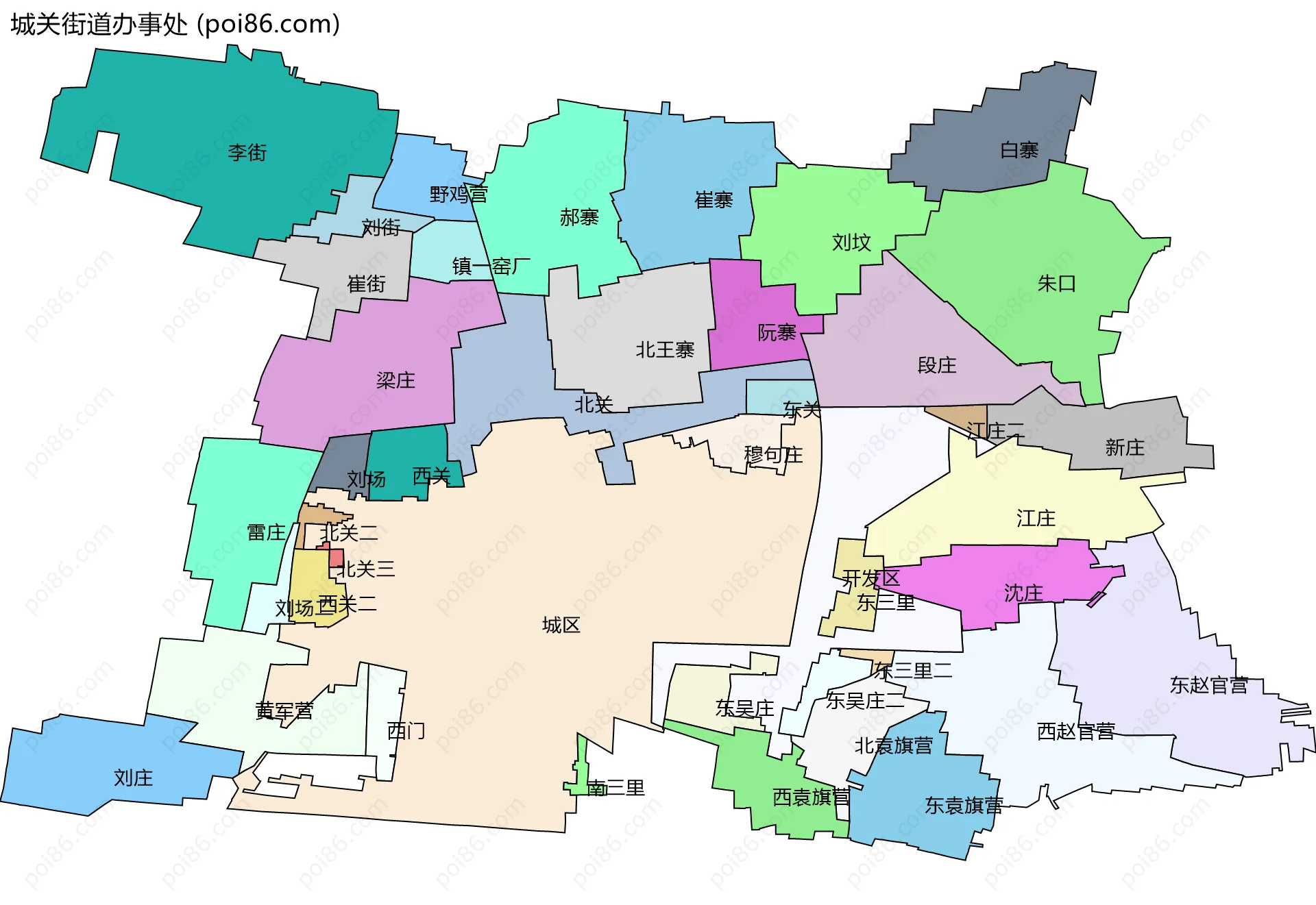 城关街道办事处边界地图(五级行政区划)