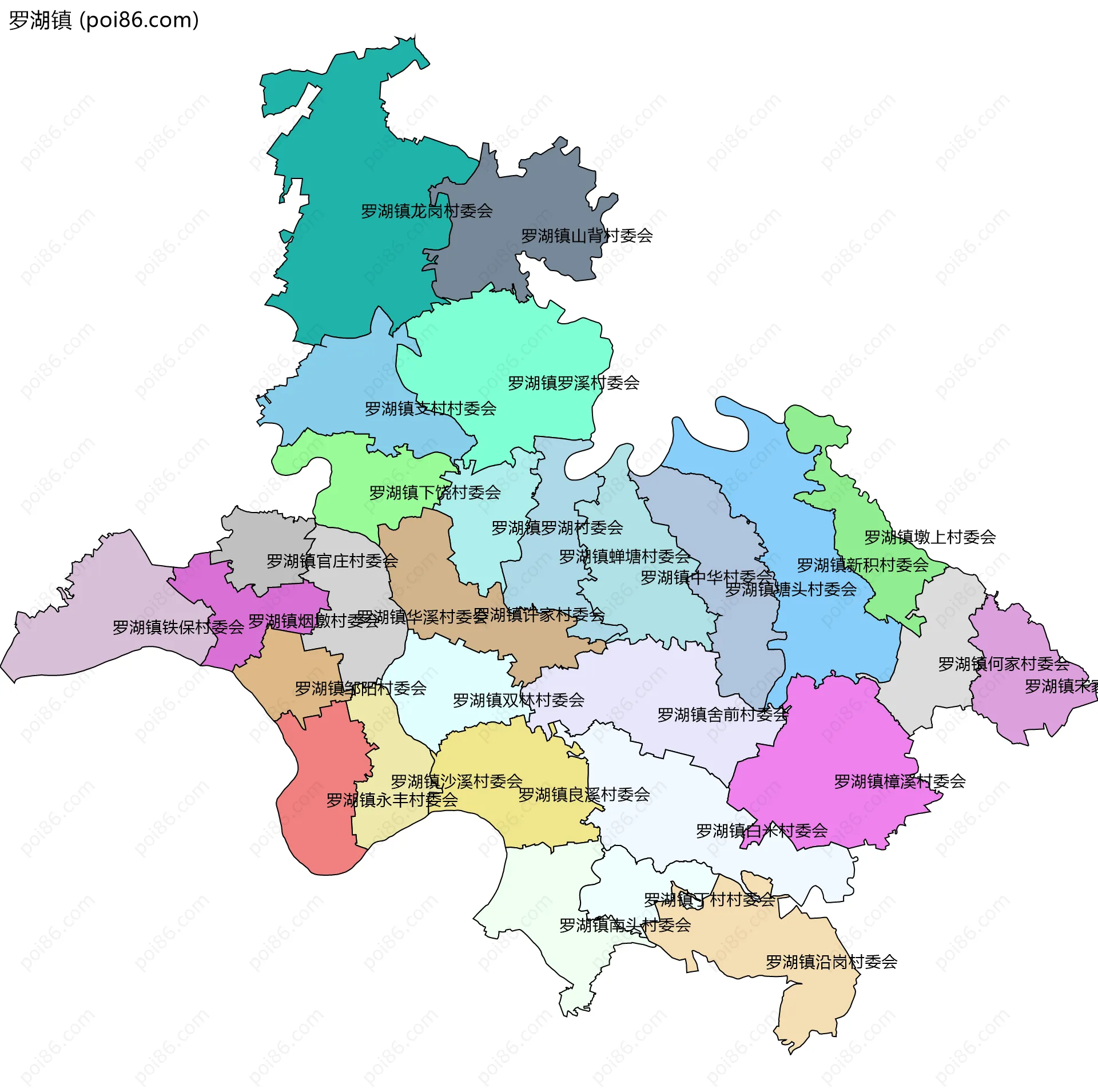 罗湖镇边界地图(五级行政区划)