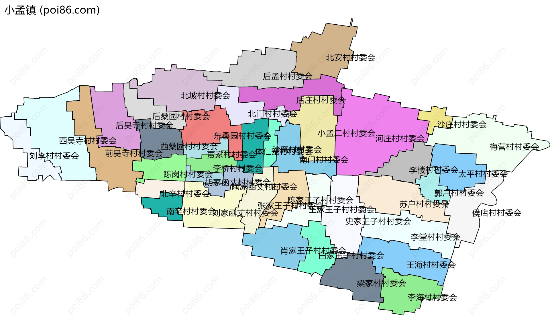 小孟镇边界地图(五级行政区划)