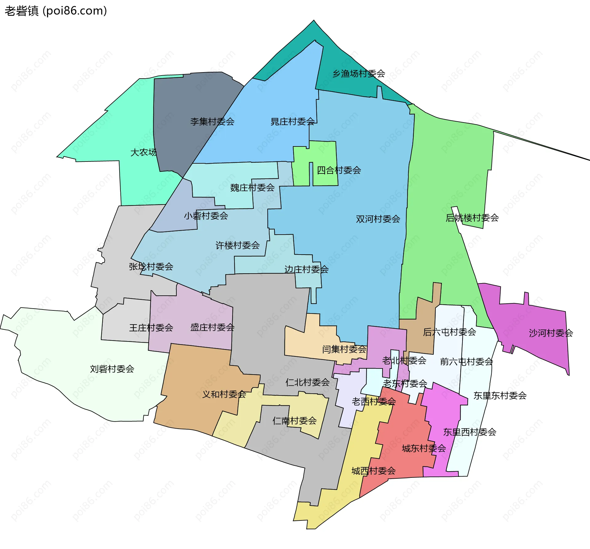 老砦镇边界地图(五级行政区划)