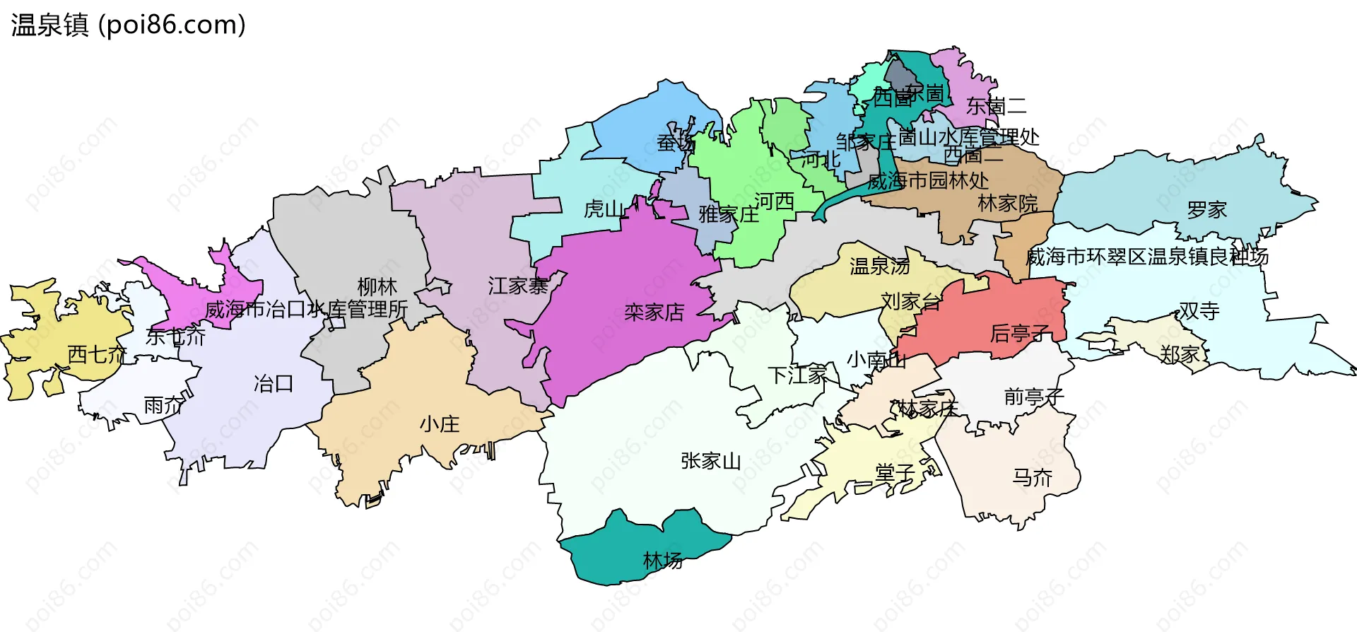温泉镇边界地图(五级行政区划)