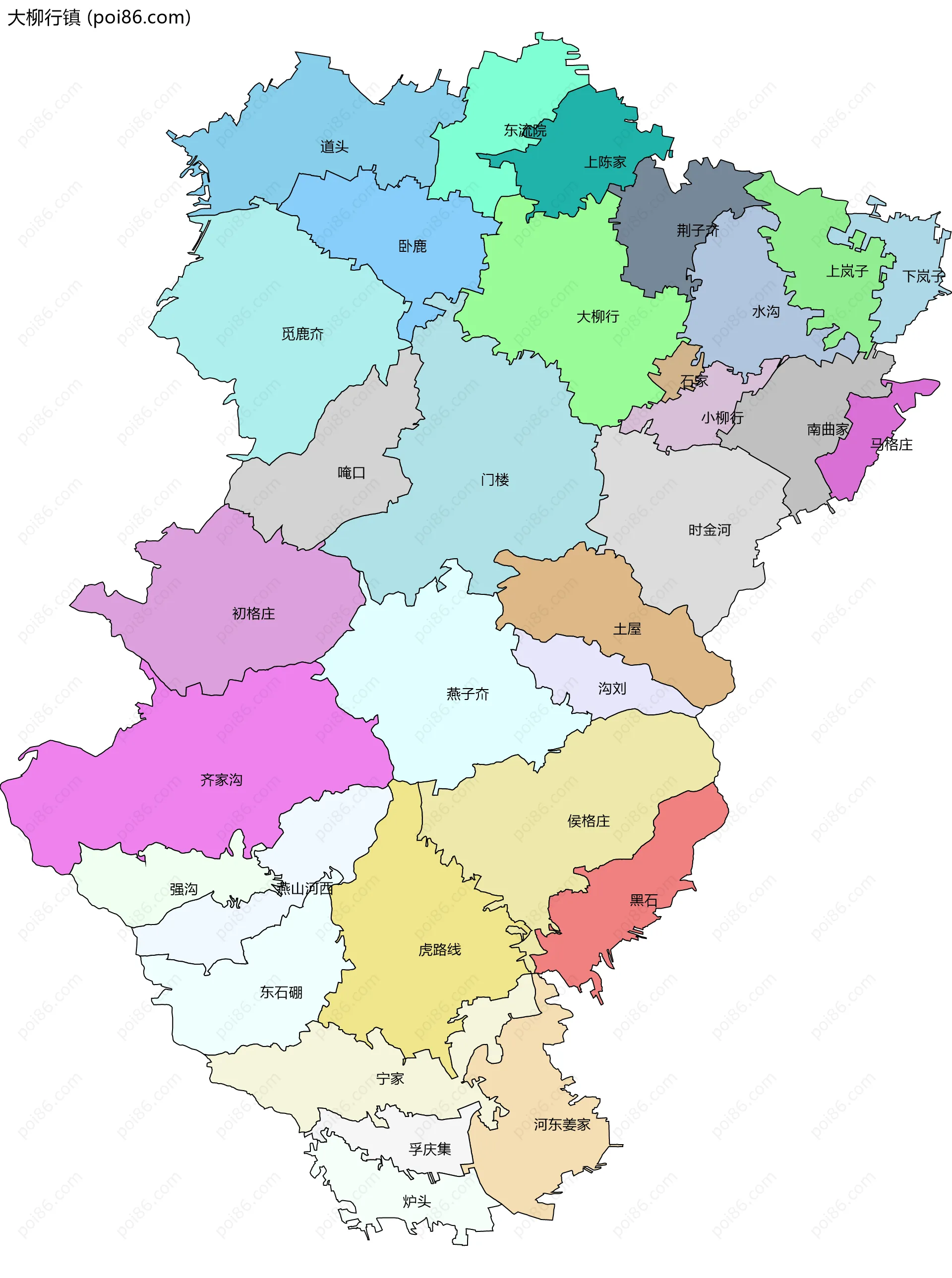 大柳行镇边界地图(五级行政区划)