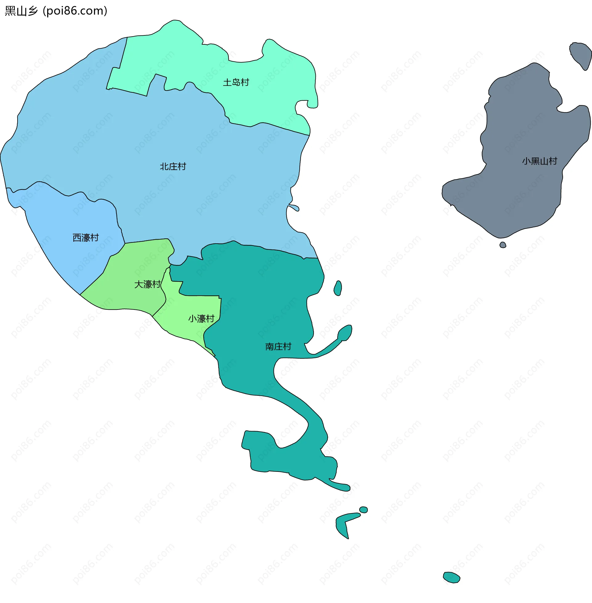 黑山乡边界地图(五级行政区划)