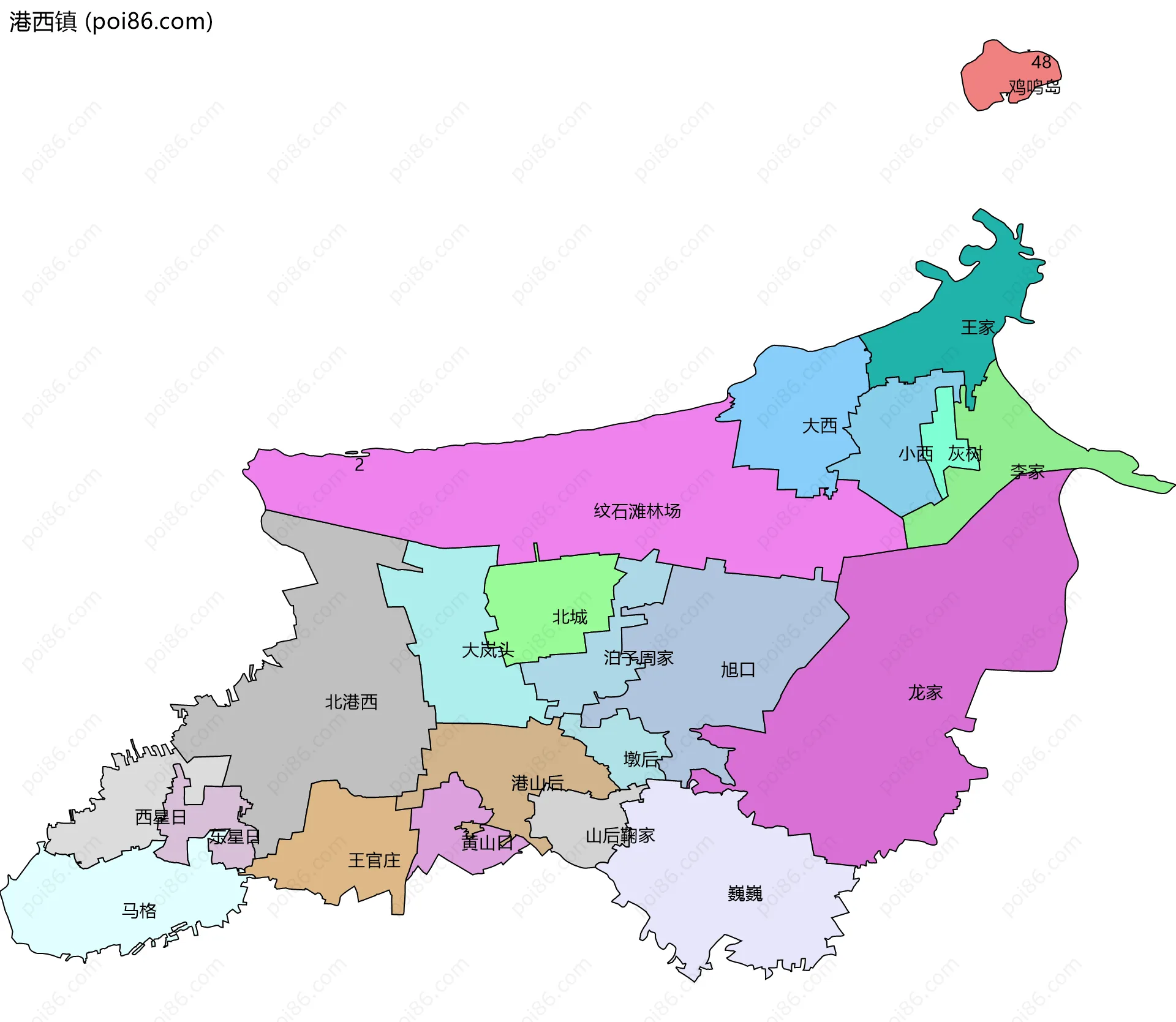 港西镇边界地图(五级行政区划)